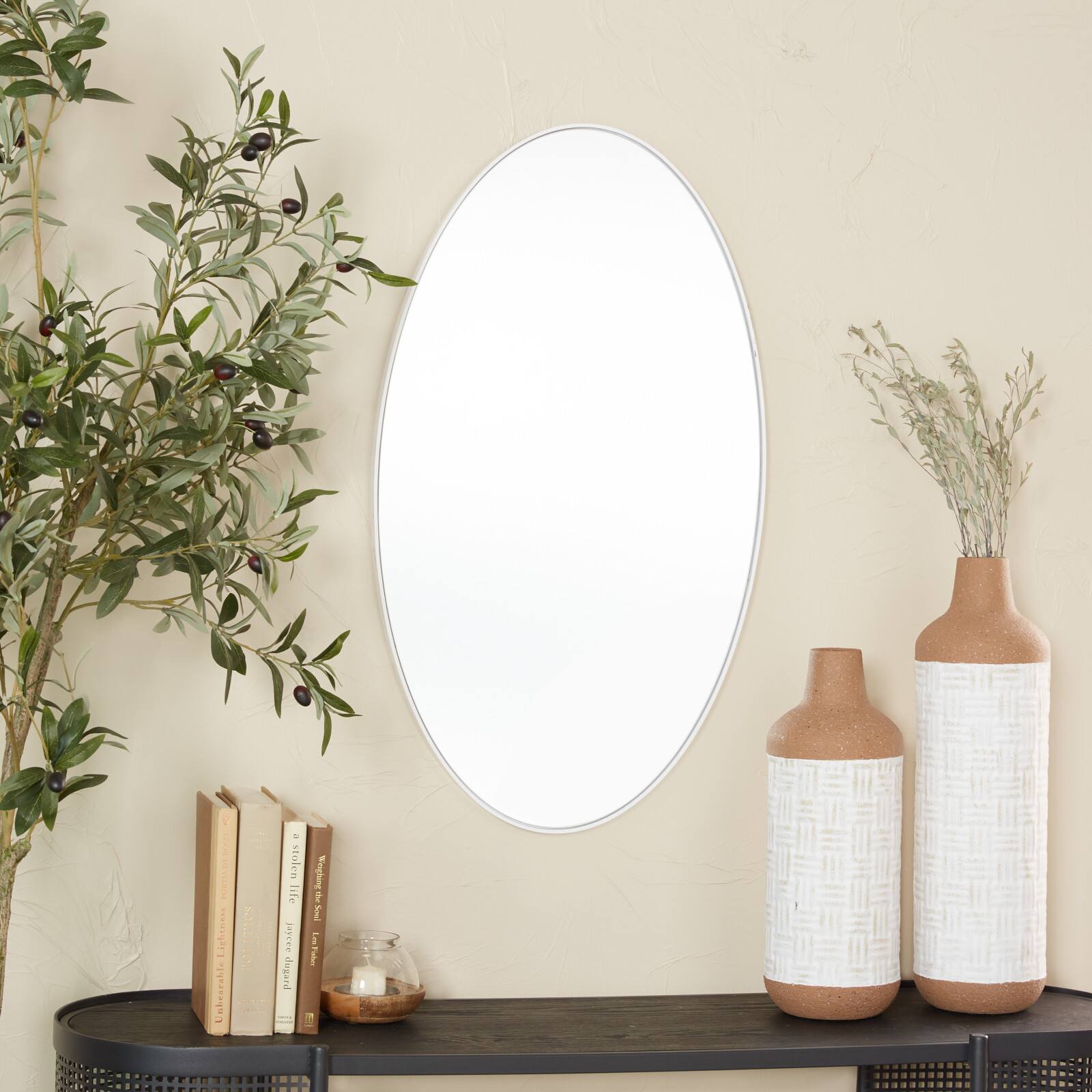 White Contemporary Wall Mirror, 18&#x22; x 1&#x22; x 32&#x22;