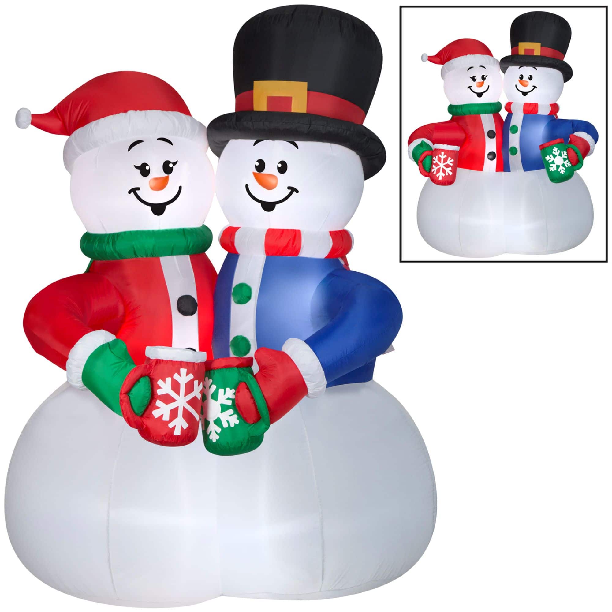 8ft. Animated Airblown&#xAE; Inflatable Christmas Snow Couple Cocoa Cheers Scene