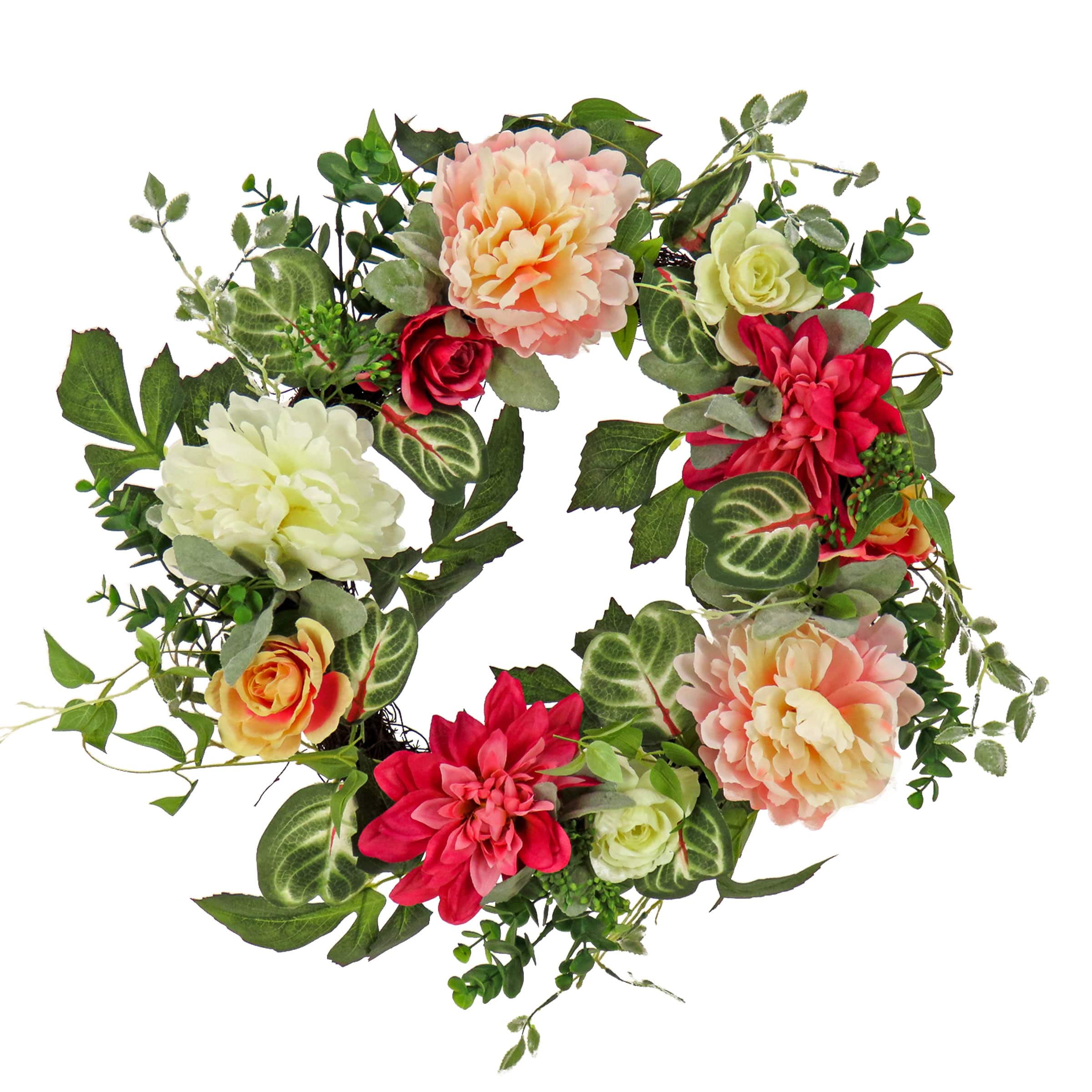 22" Mixed Garden Flowers Spring Wreath