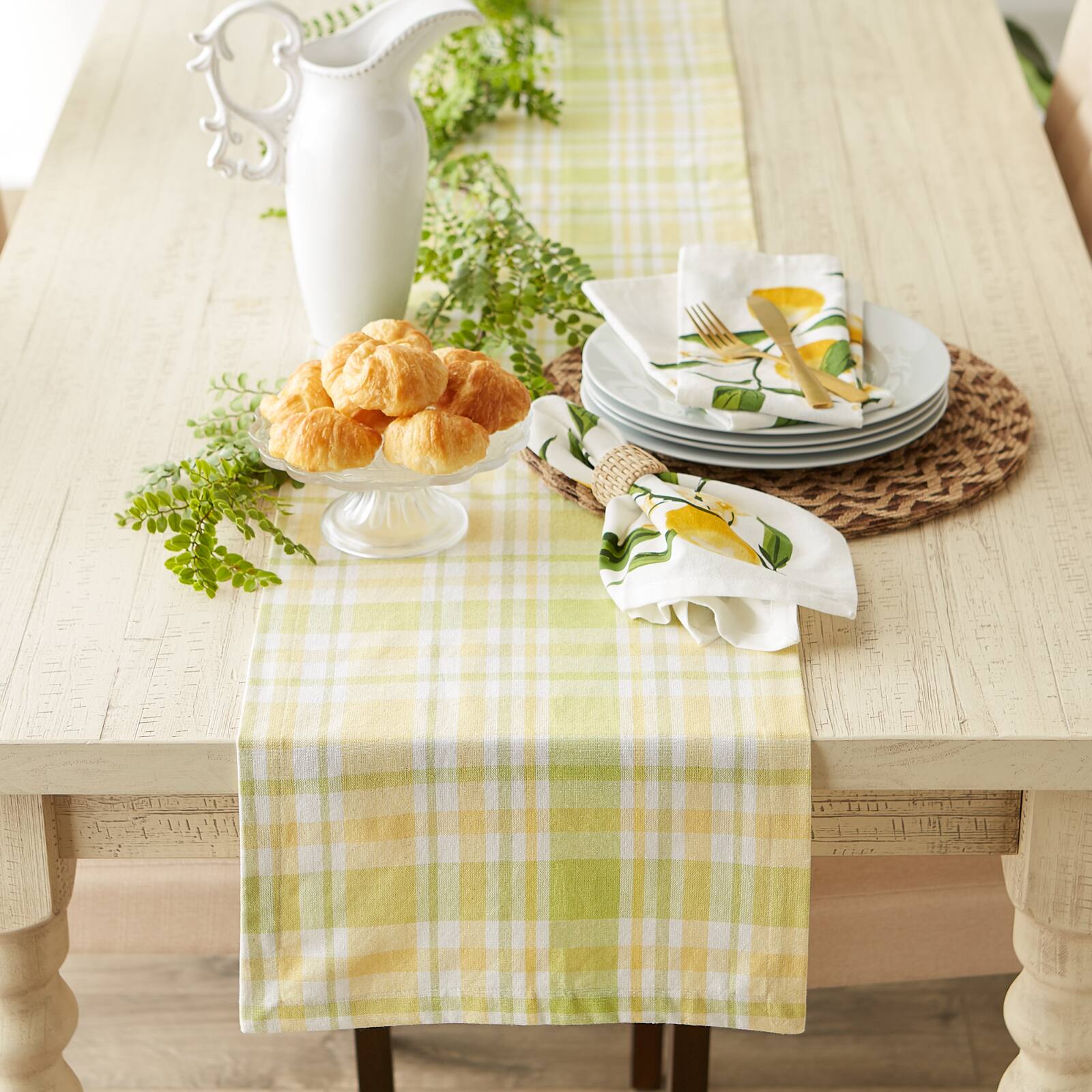 Lemon Bliss Plaid Table Runner 14&#x22; x 108&#x22;