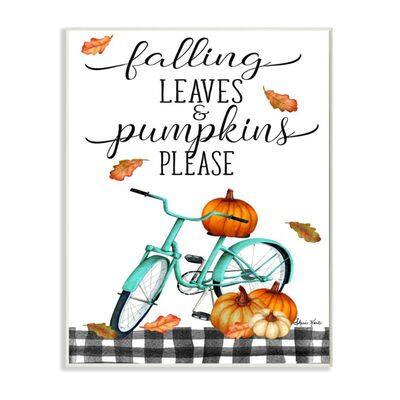 Stupell Industries Fall Leaves Pumpkin Sign Autumn Turquoise