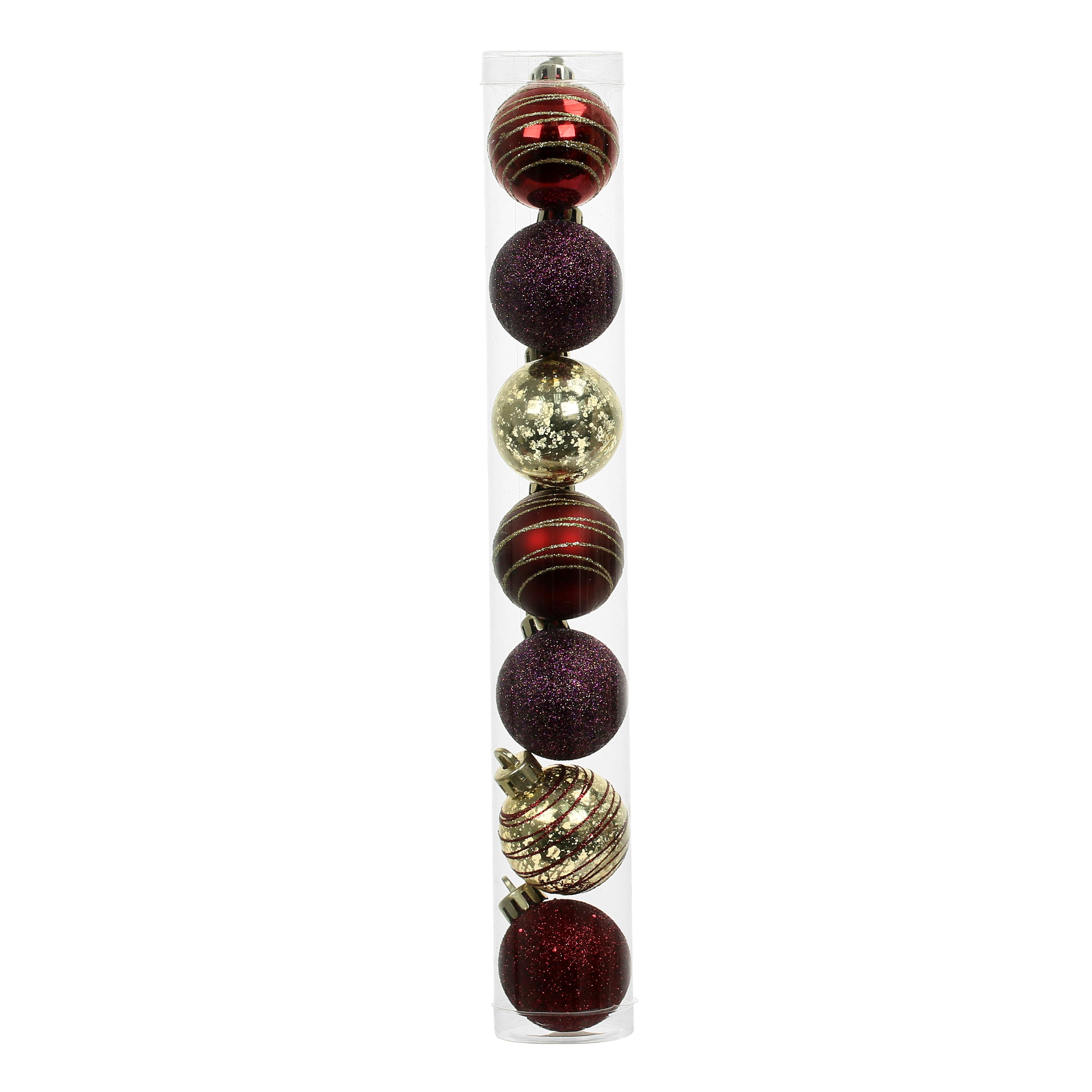 7 Pack 1.5&#x22; Burgundy, Red &#x26; Gold Shatterproof Ball Ornaments by Ashland&#xAE;