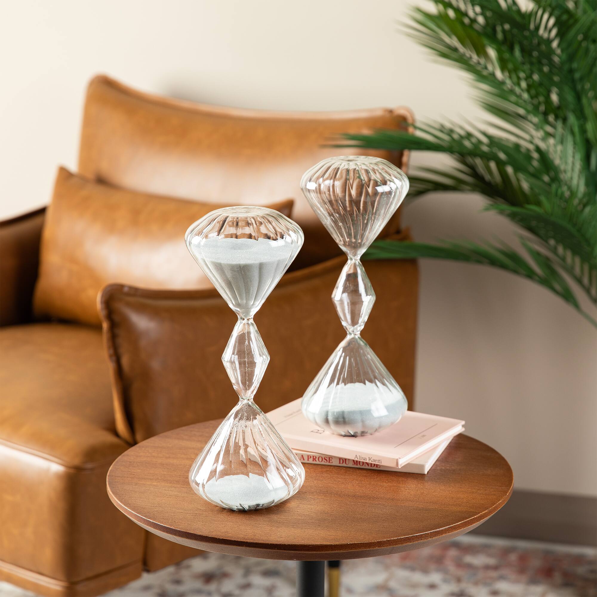 Glitzhome&#xAE; 11&#x22; Geometric Tri-Layer Hourglasses with Gray Sand, 2ct.