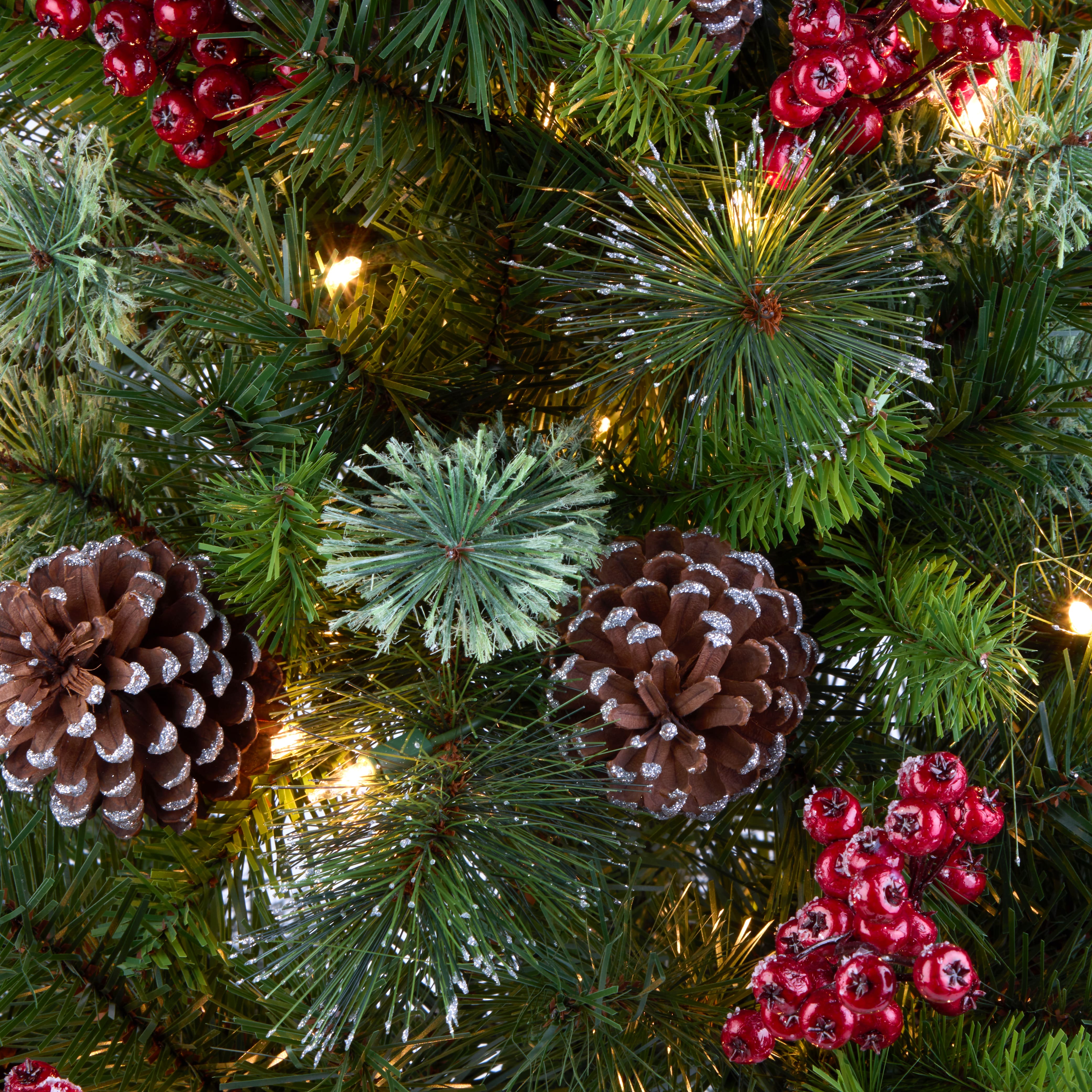 4ft. Pre-Lit Pine Iced Berry Pine Entrance Tree in Gold Urn, Clear Lights