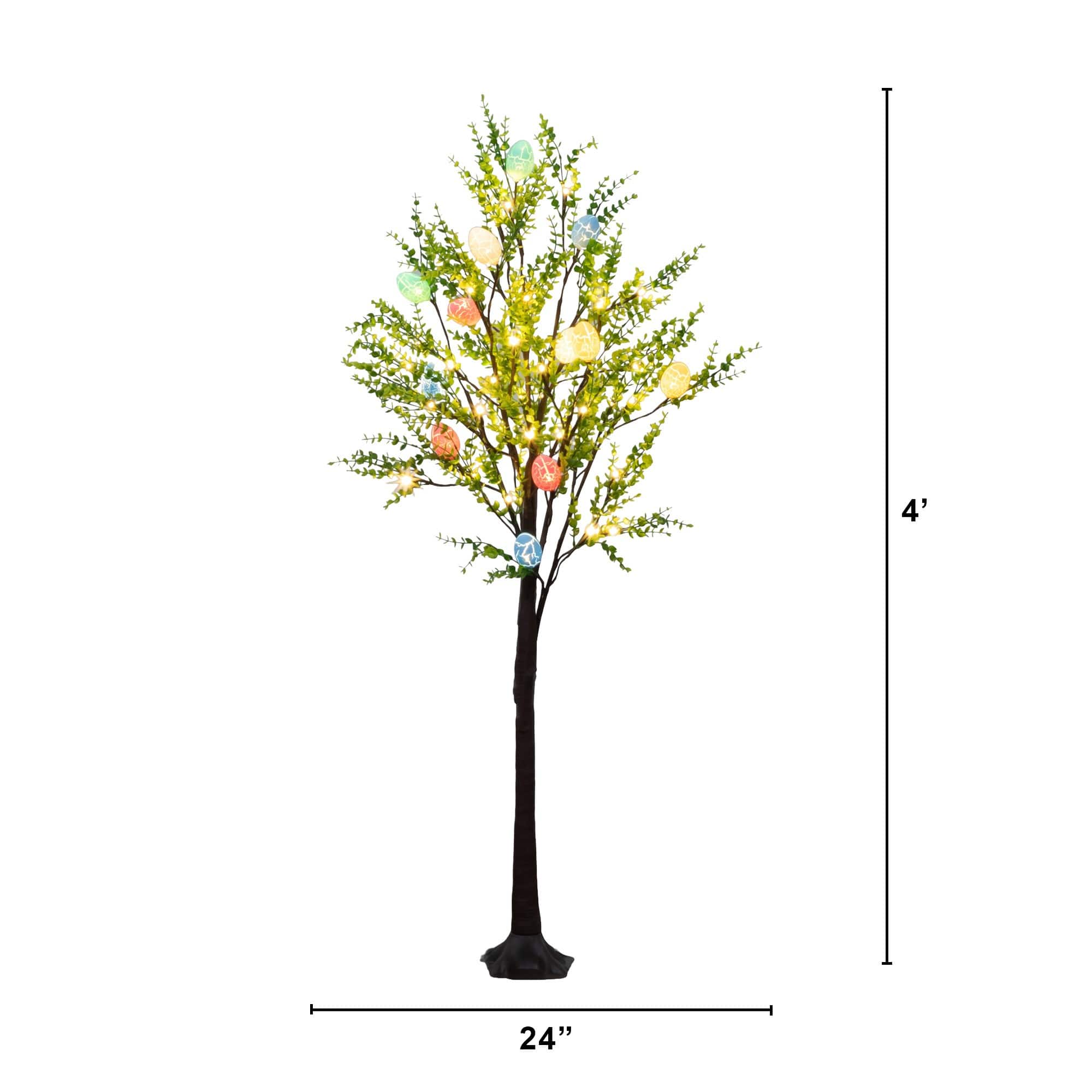 4ft. Pre-Lit Artificial Easter Egg Twig Tree with Greens and 48 Warm White LED Lights