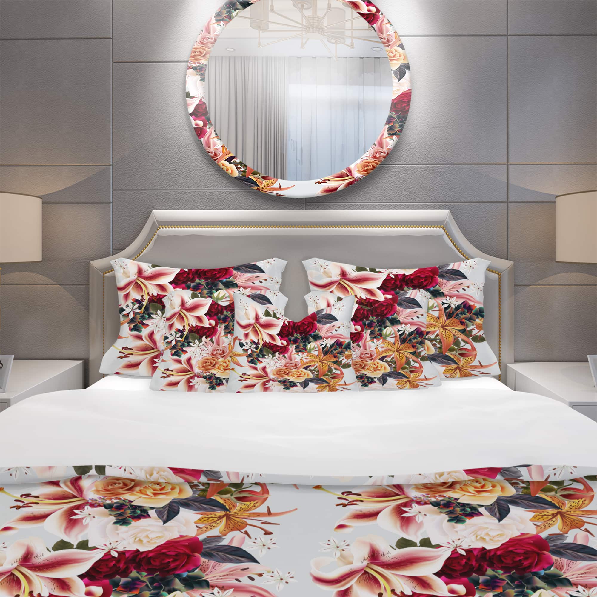 Designart 'Floral Pattern with Roses and Lily' Modern & Contemporary Bedding Set