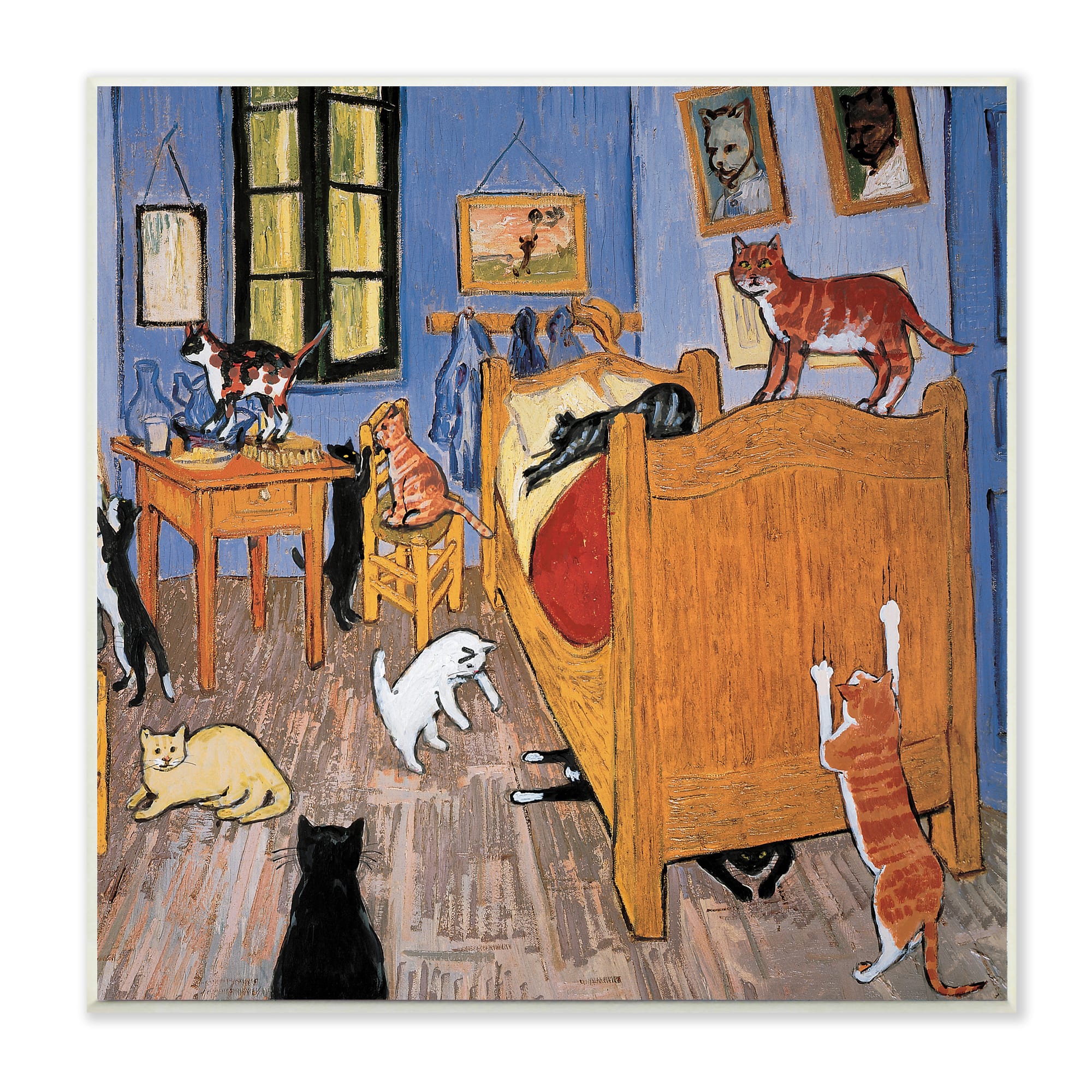 Stupell Industries Cats in The Bedroom Classic Painting Parody Wood Wall Plaque