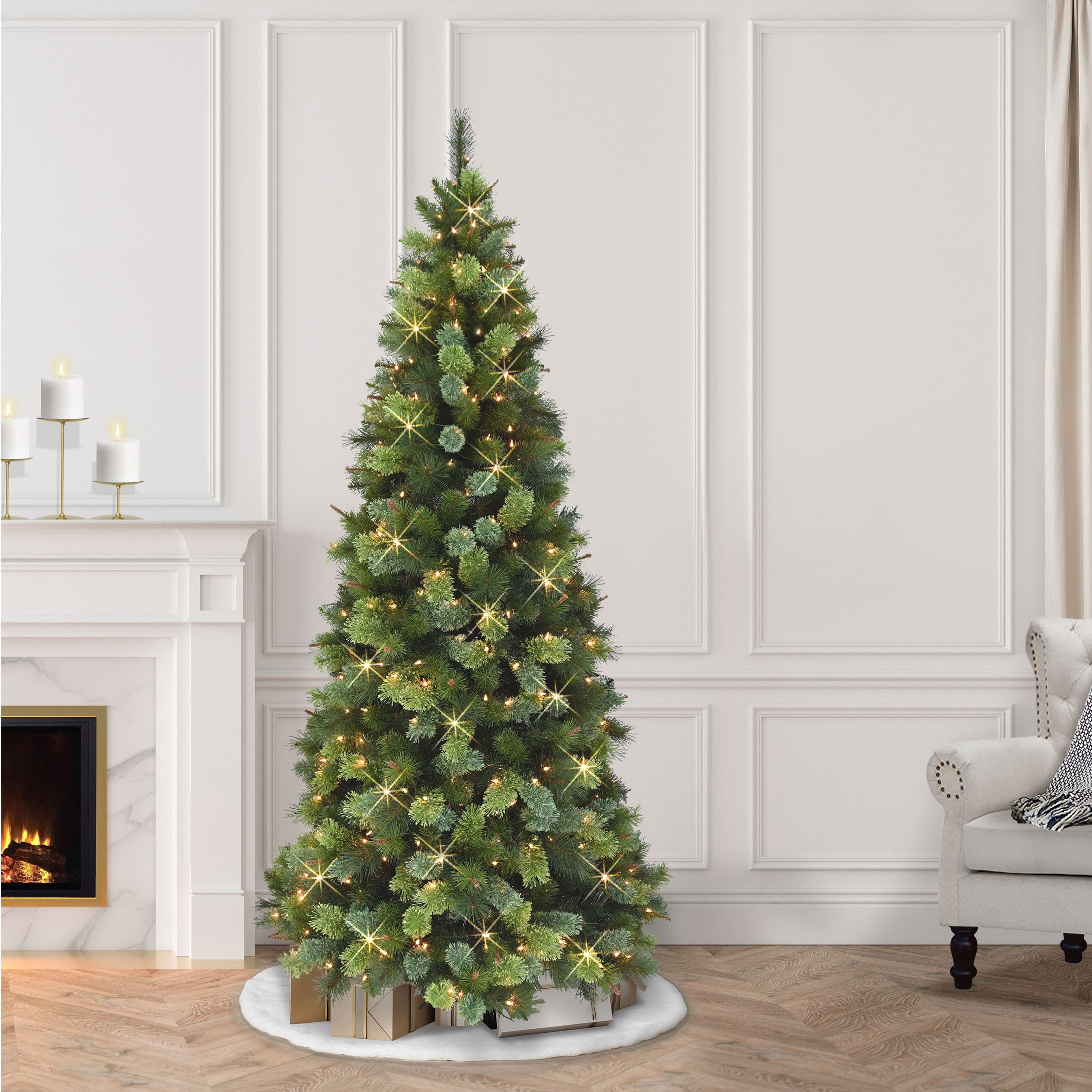6.5ft. Pre-Lit Slim Portland Artificial Fir Tree, Clear Lights