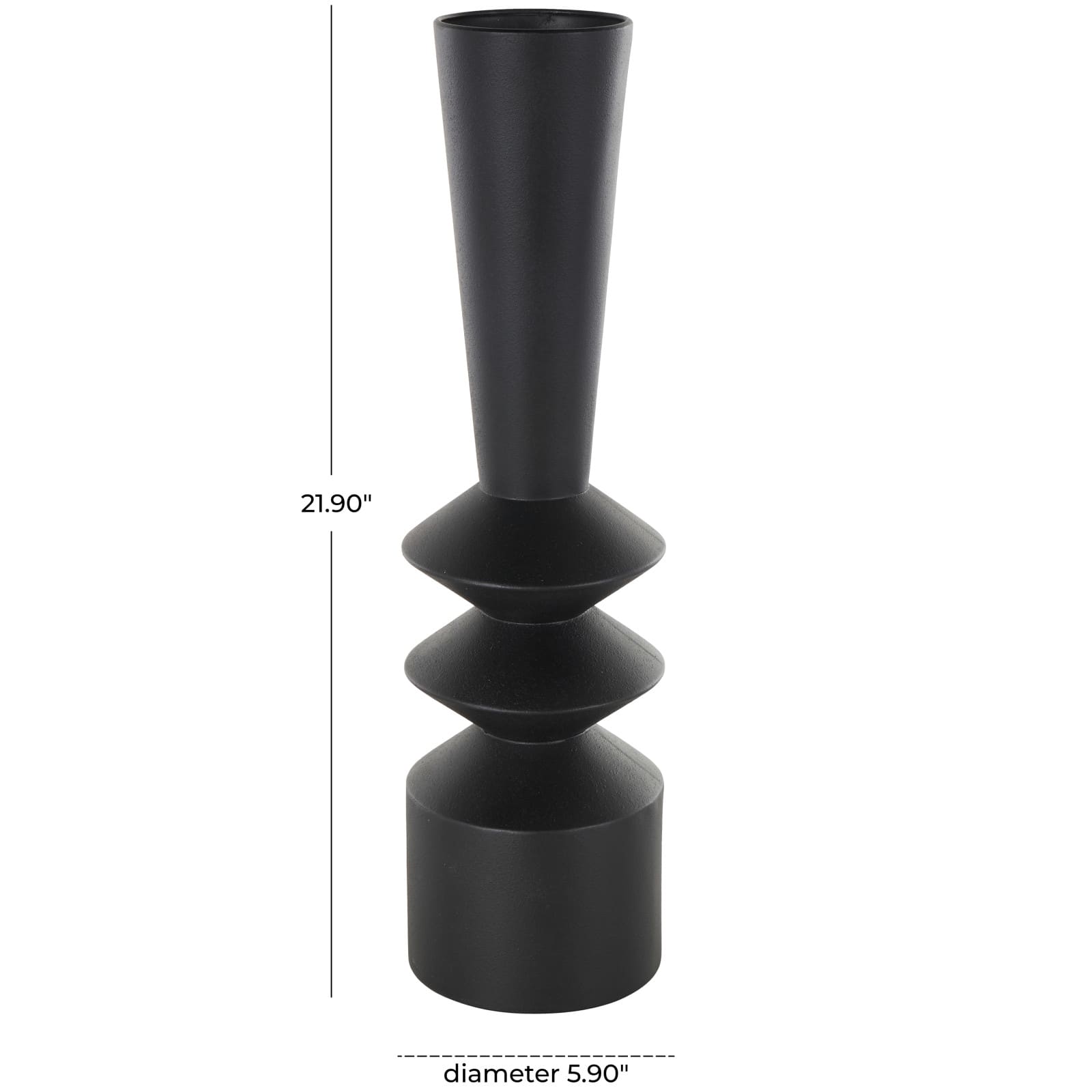 22&#x22; Black Metal Art Deco Style Fluted Vase