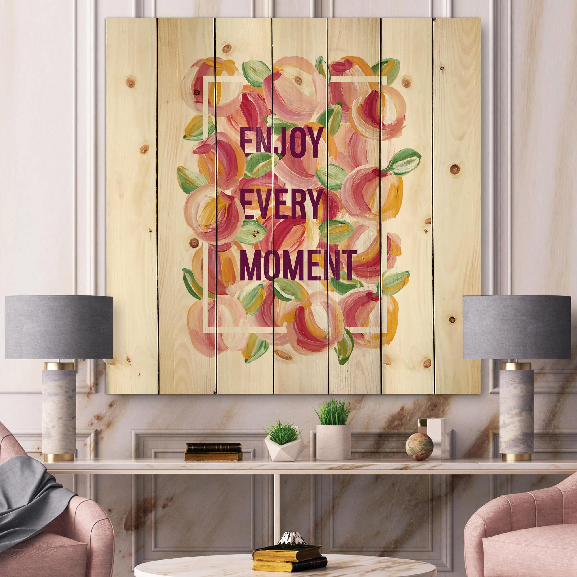 Designart - Enjoy Every Moment - Traditional Print on Natural Pine Wood