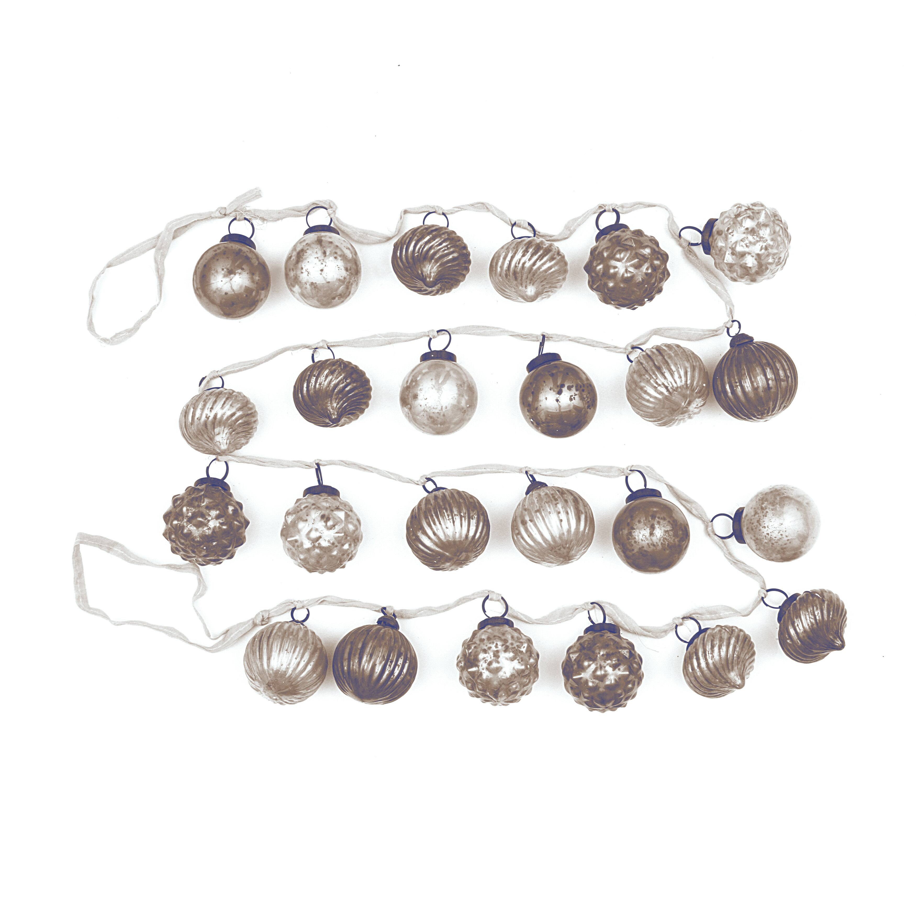Hello Honey® 6ft. Silver & White Embossed Mercury Glass Ornament Garland