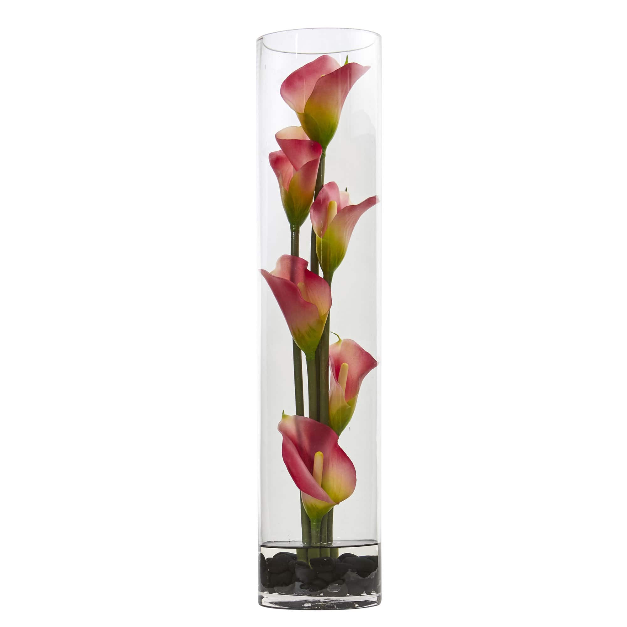 18" Mini Calla Lily Arrangement in Cylinder Glass Vase