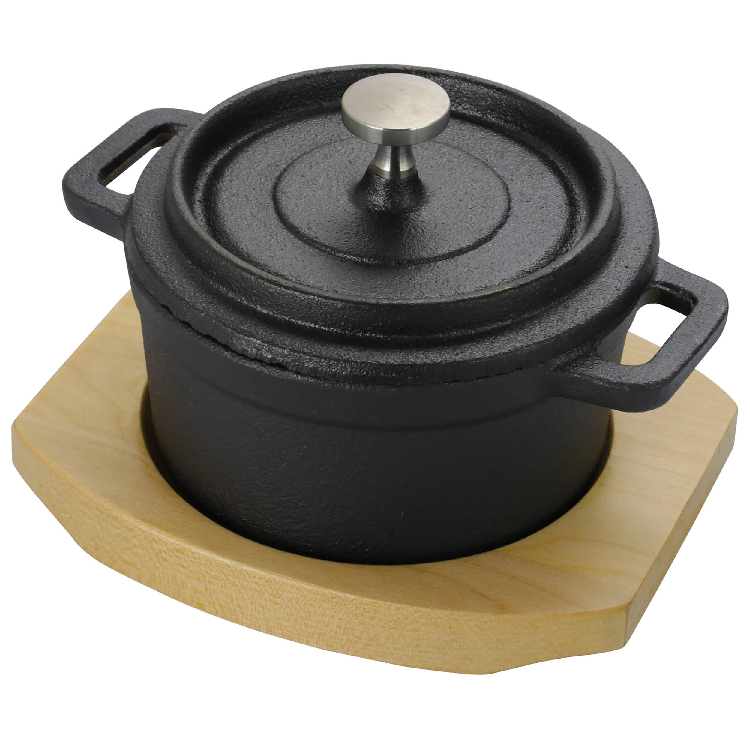 Gibson Home Campton 0.3qt. Mini Round Cast Iron Casserole Dutch Oven with  Lid & Wooden Base