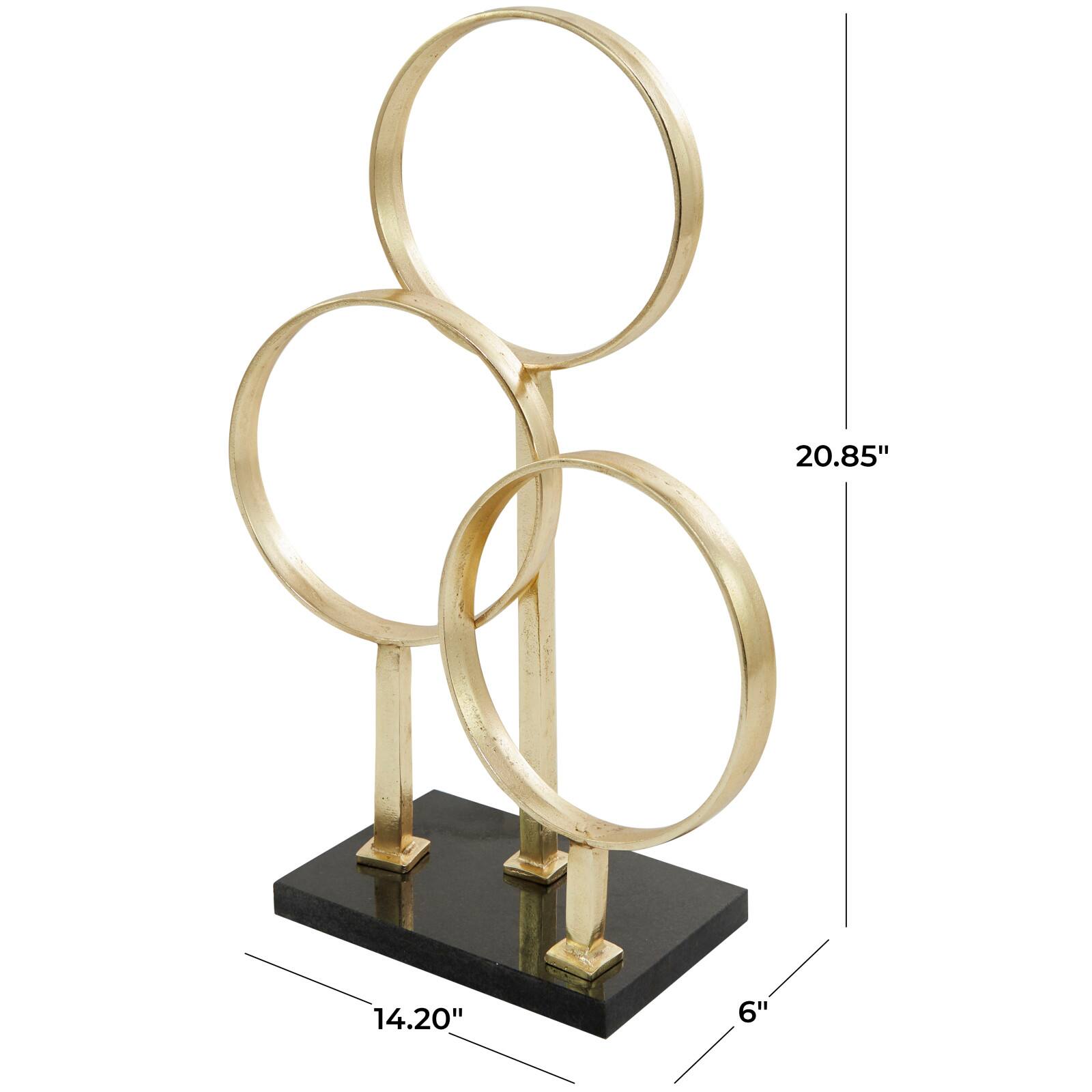 CosmoLiving by Cosmopolitan 21" Gold Aluminum 3-Rings Abstract Sculpture with Black Base