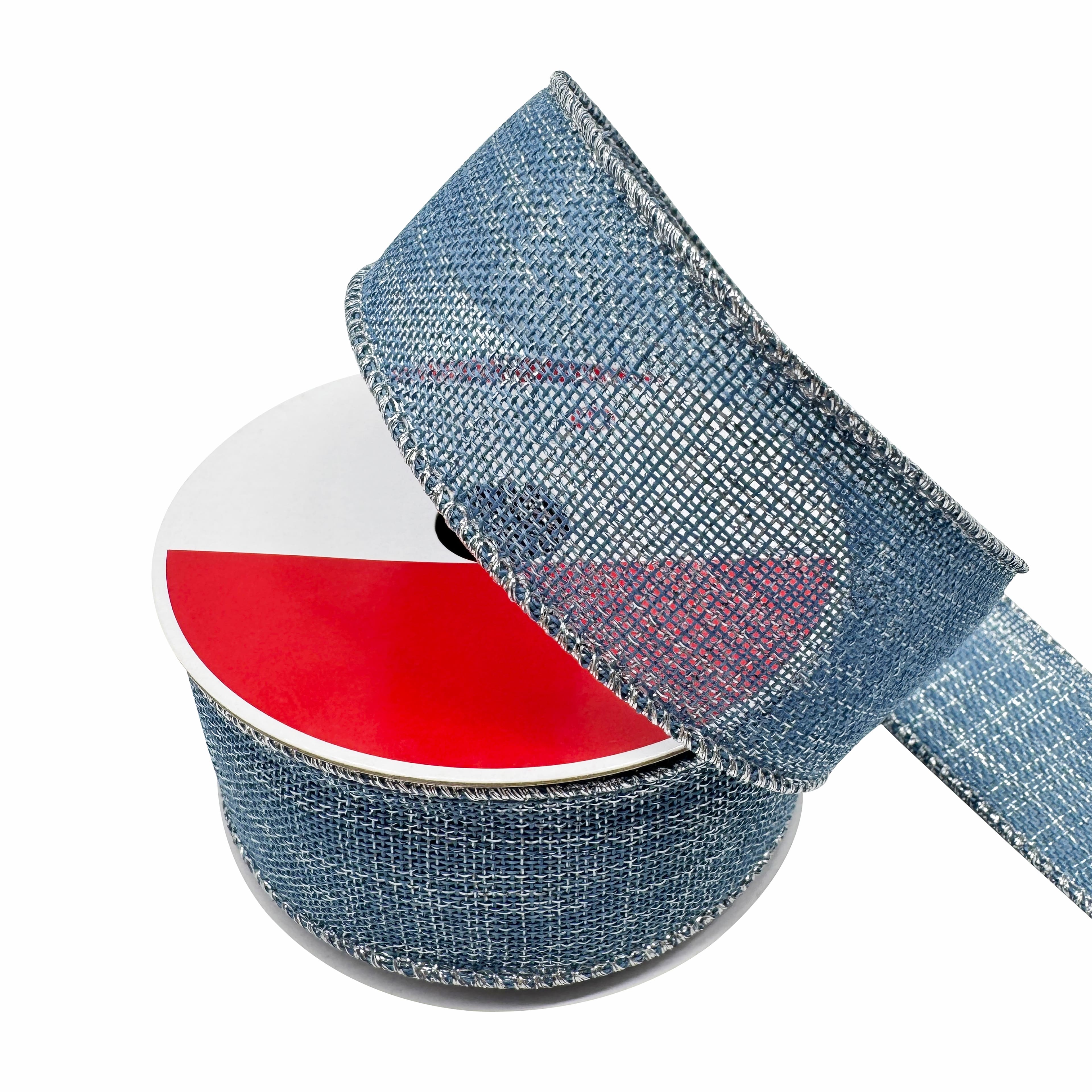 1.5" x 30ft. Light Blue & Silver Wired Faux Linen Ribbon by Celebrate It®