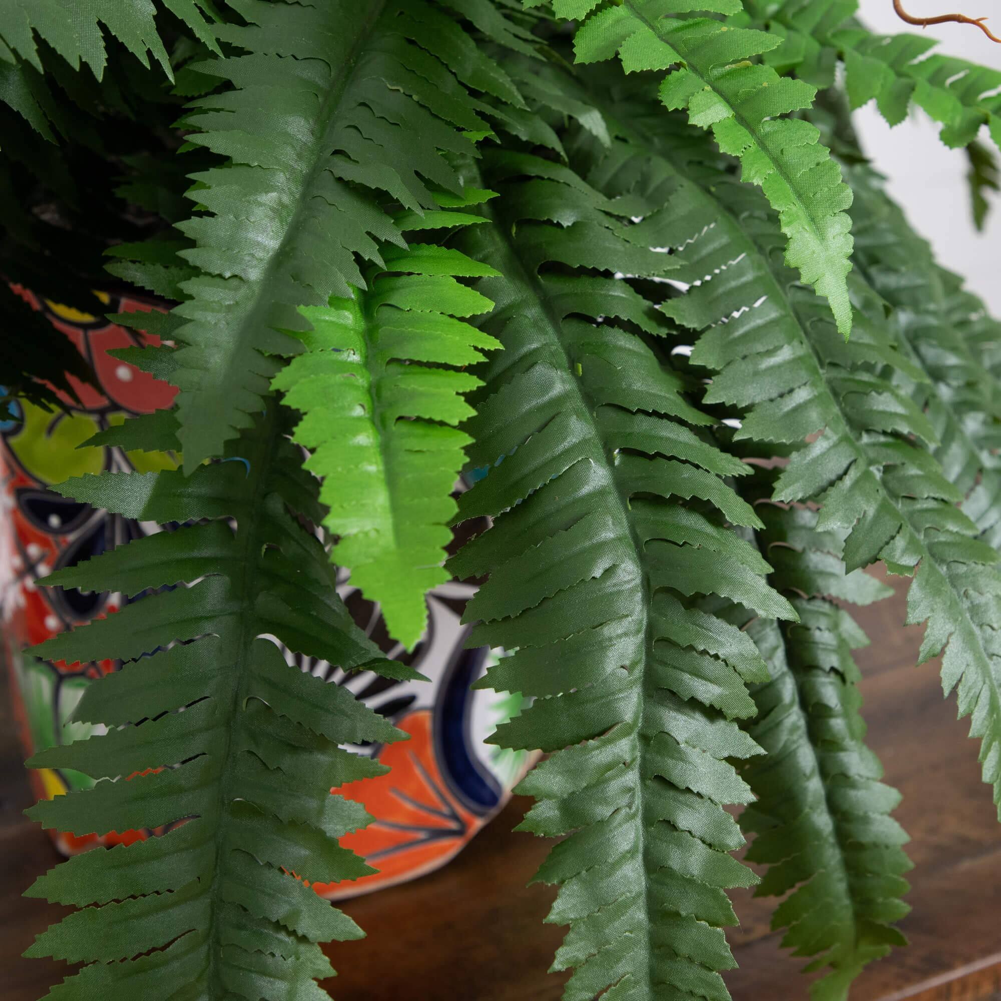 21&#x22; Artificial Boston Fern in Handmade Mexican Talavera Ceramic Planter