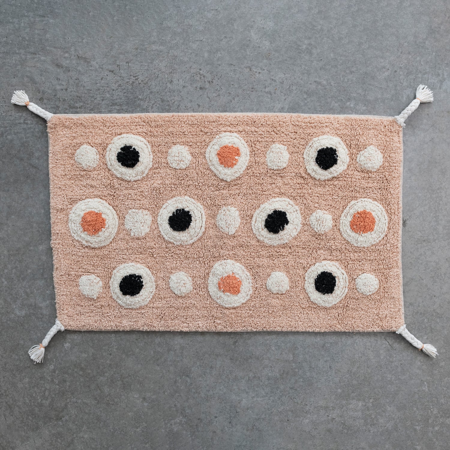 Boho Cotton Tufted Circle Pattern Bath Mat with Tassels, 3ft. x 2ft.