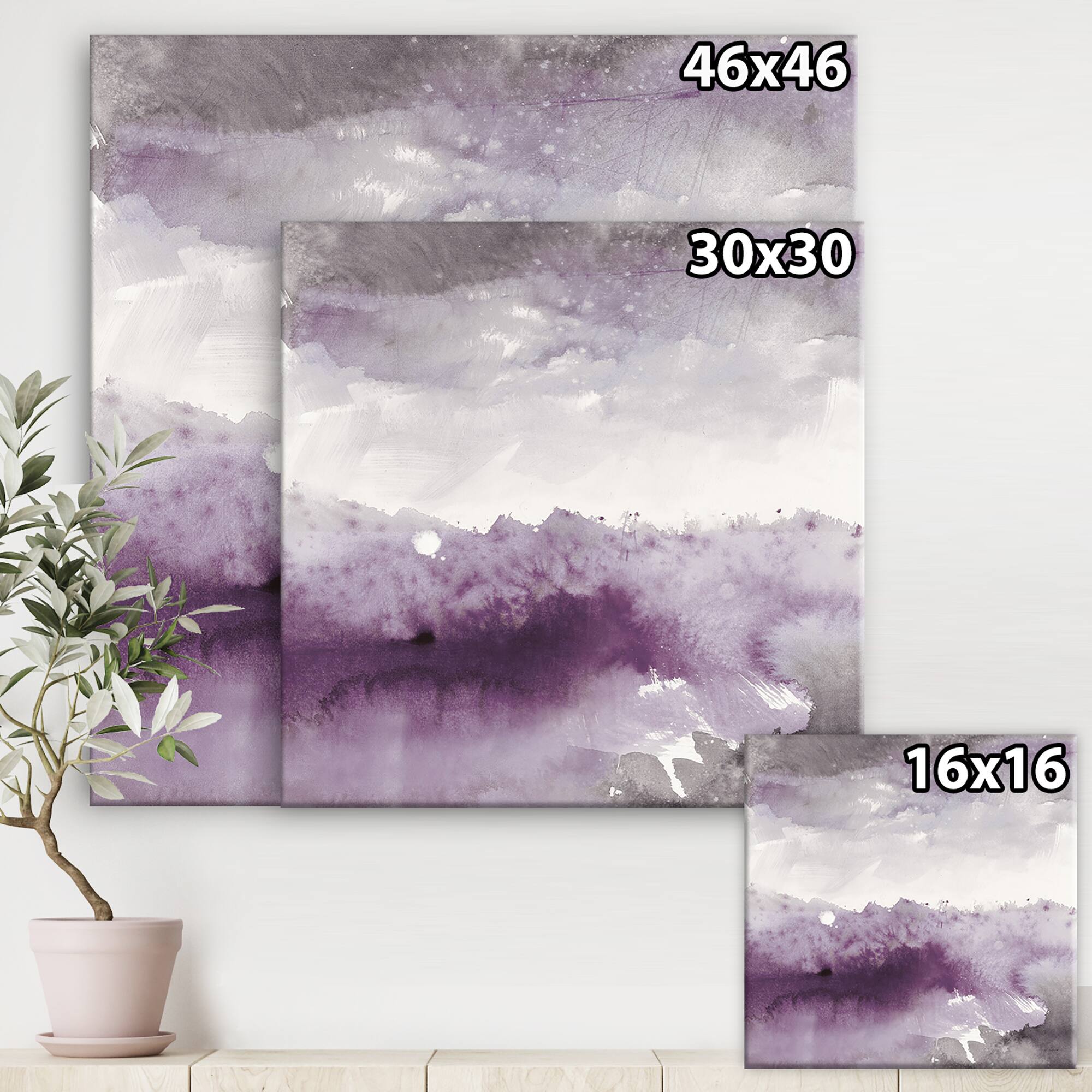 Designart - Midnight at the Lake II Amethyst and Grey - Shabby Chic Canvas Artwork