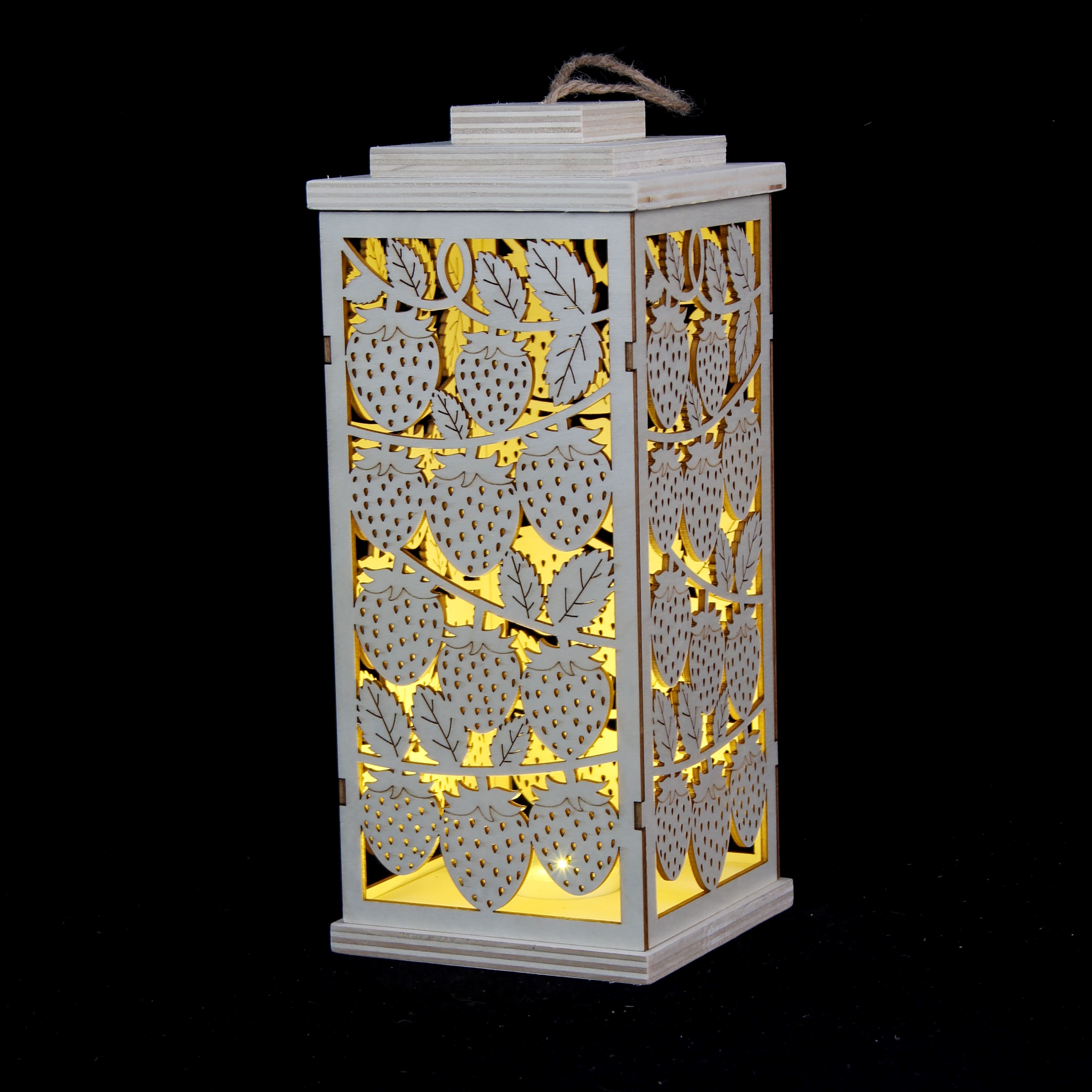 10&#x22; Strawberry DIY LED Wood Lantern D&#xE9;cor by Make Market&#xAE;