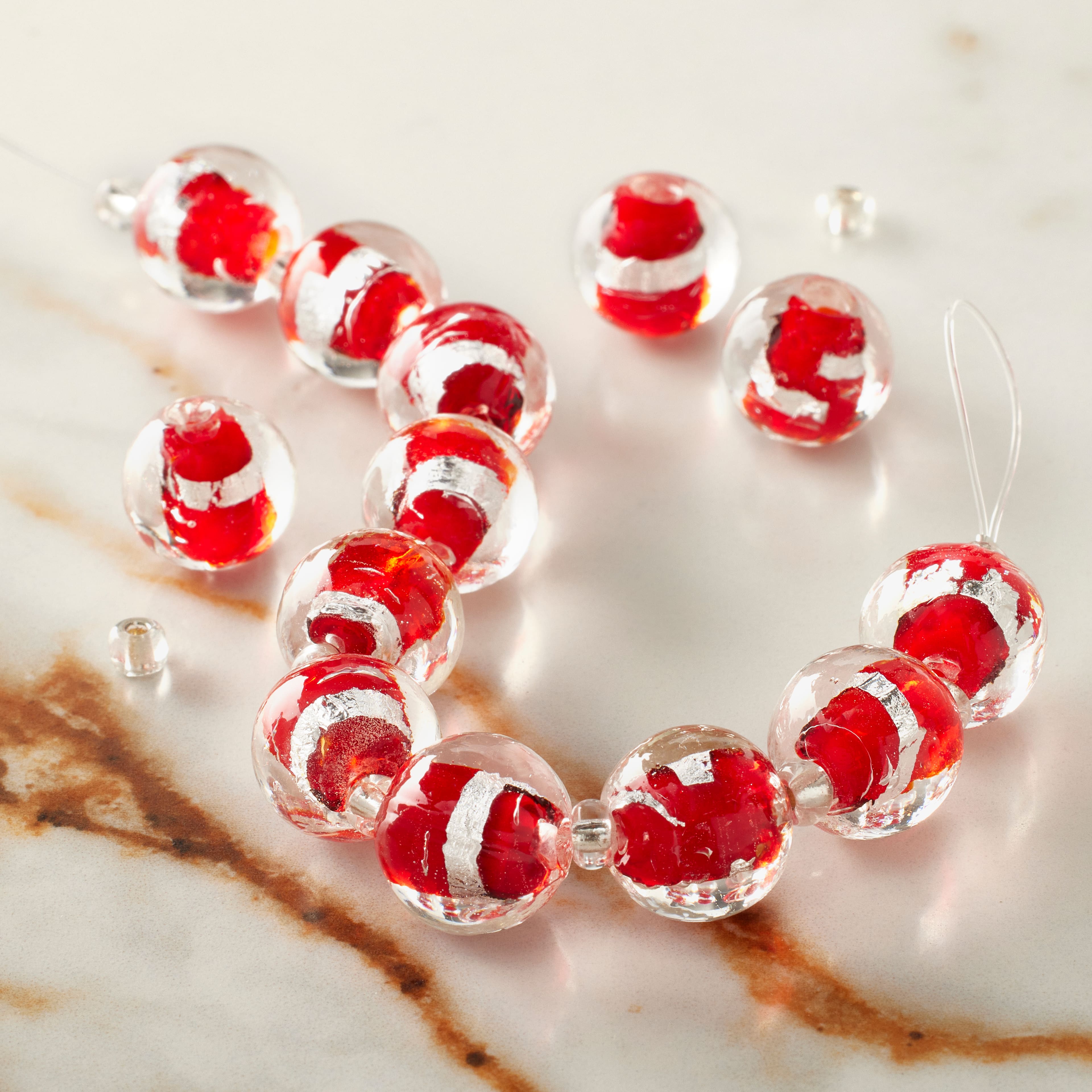 12 Pack: Red Lampwork Glass Stripe Beads by Bead Landing™