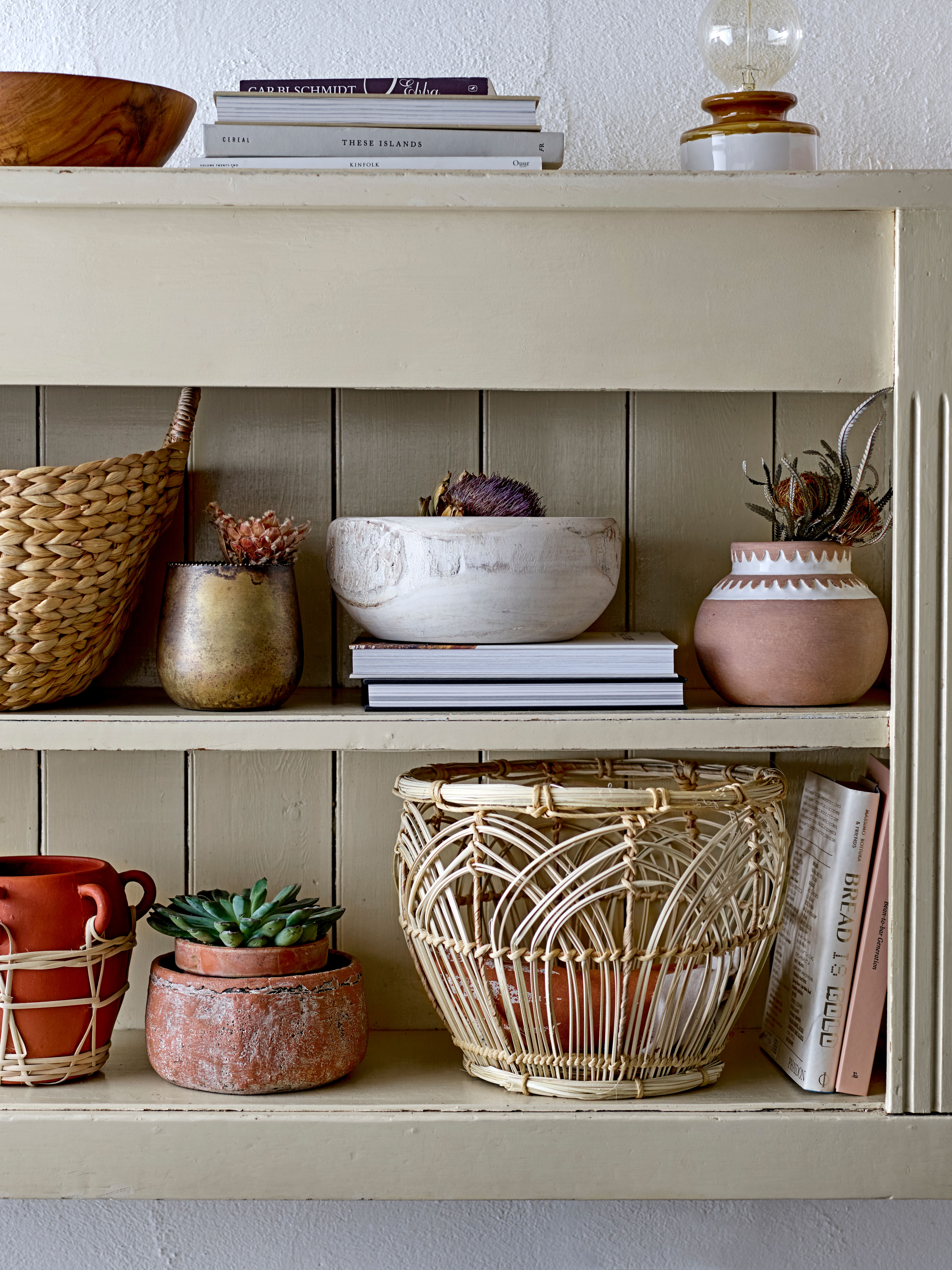 Hand-Carved Paulownia Wood Pot with Whitewashed Finish
