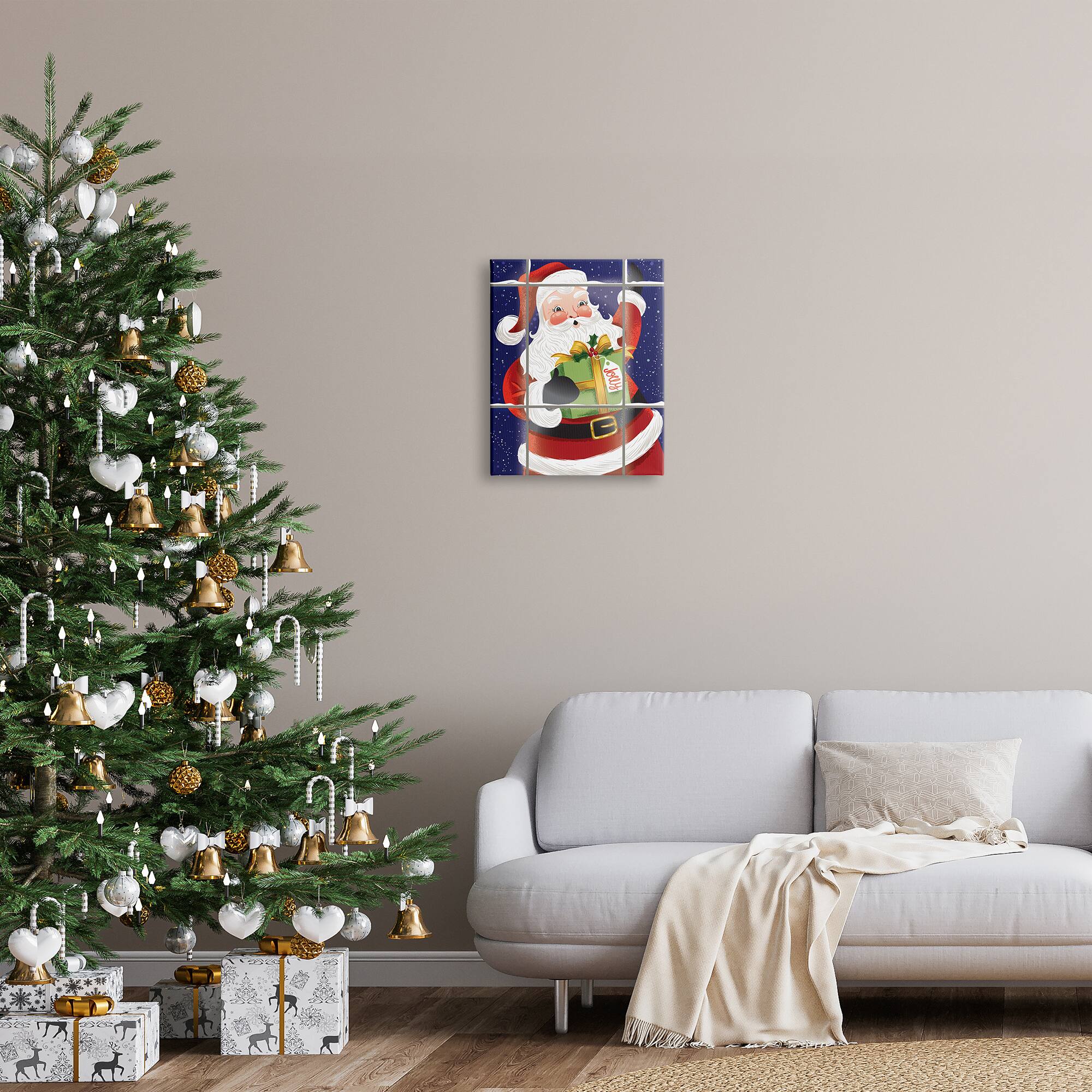 Stupell Industries Vintage Jolly Santa Window Canvas Wall Art