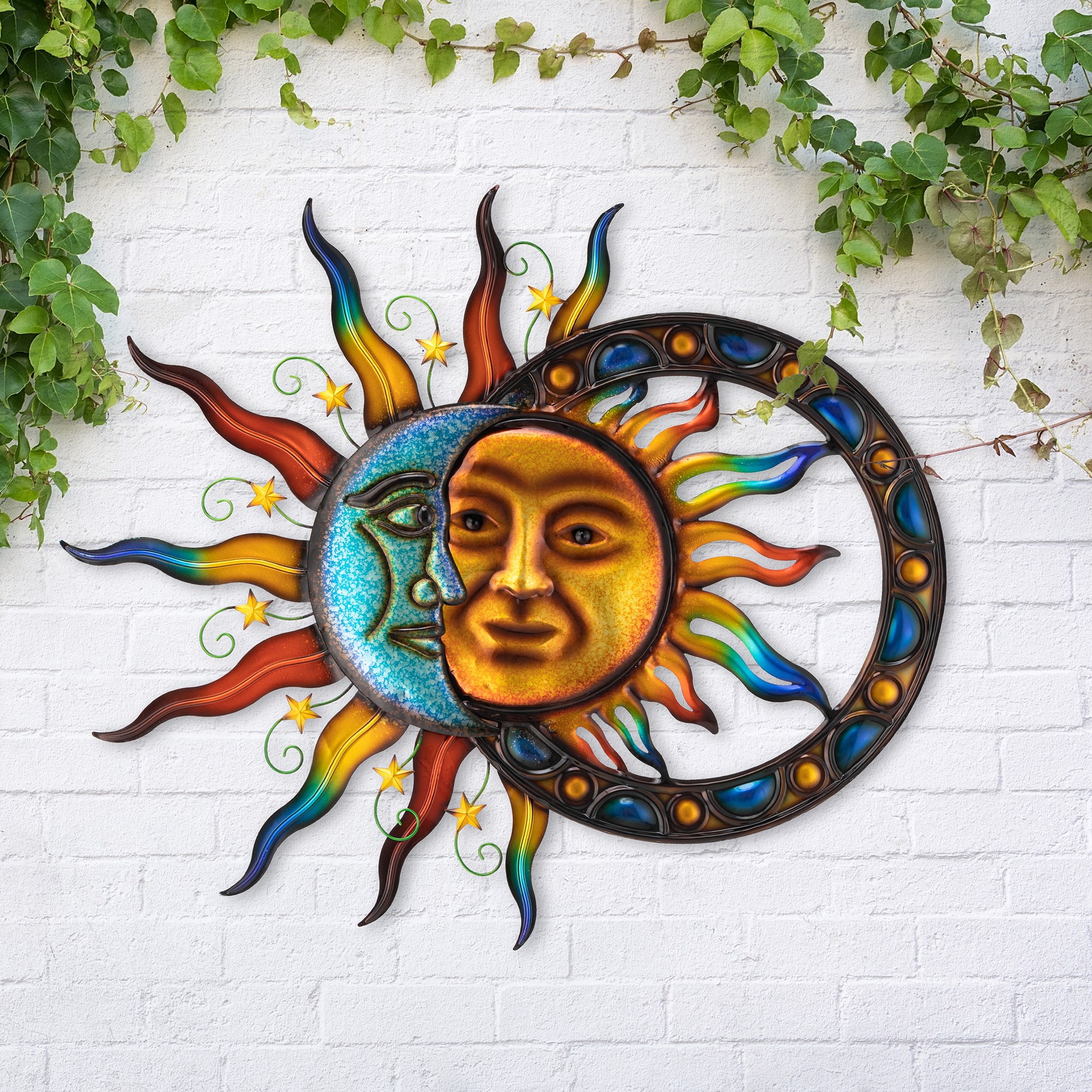 Glitzhome® 33.5" Metal Sun & Moon Wall Décor