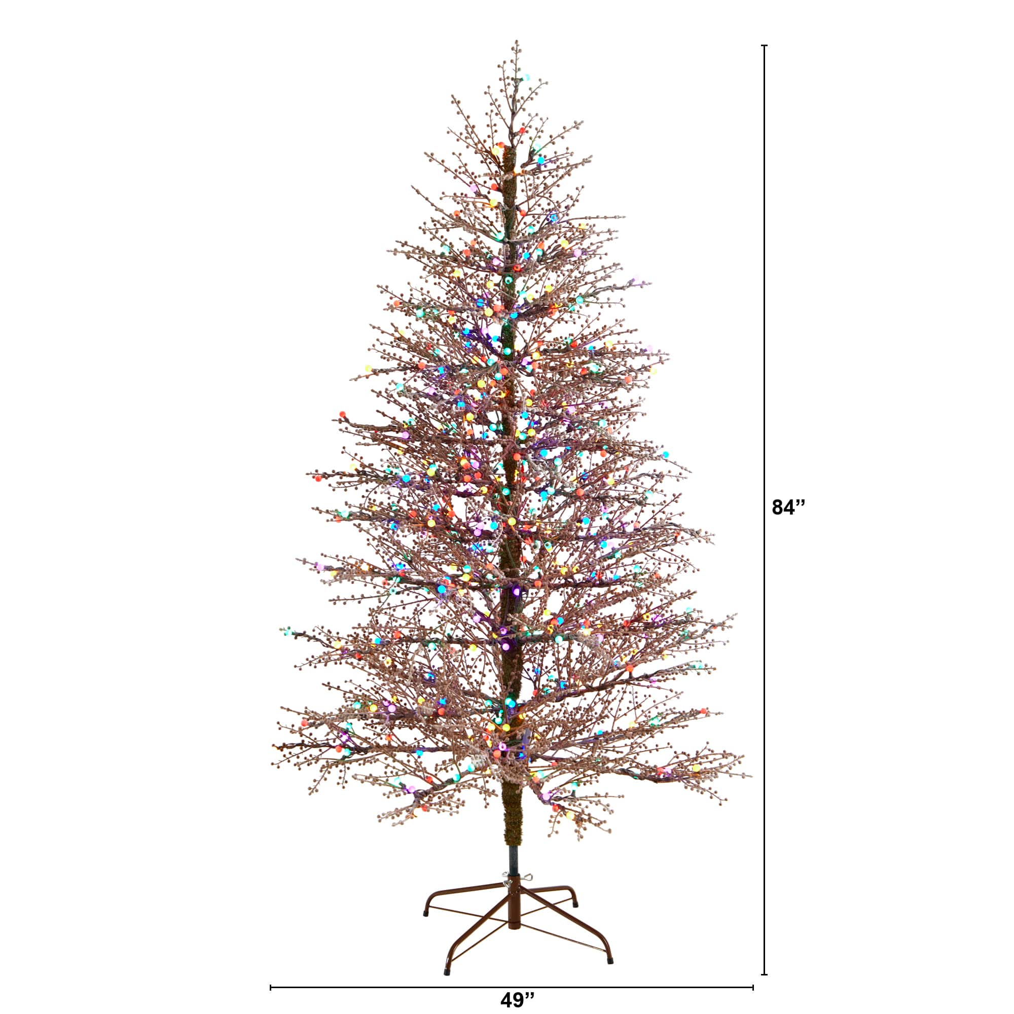 7ft. Pre-Lit Frosted Berry Twig Artificial Christmas Tree, Multicolor Gum Ball LED Lights