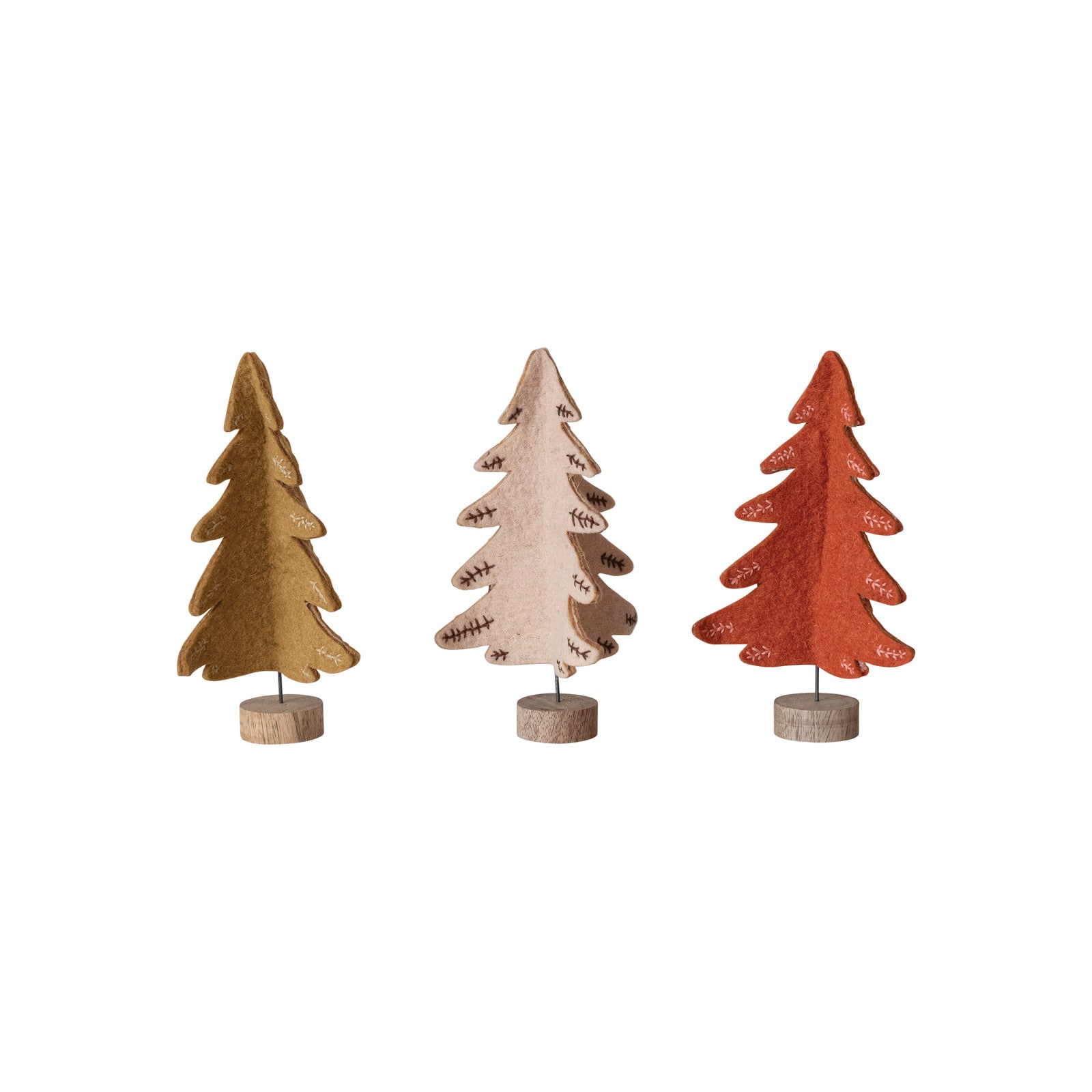 Hello Honey® 26" Wool Felt Tree Set with Color Contrasting Stitch & Wood Slice Base
