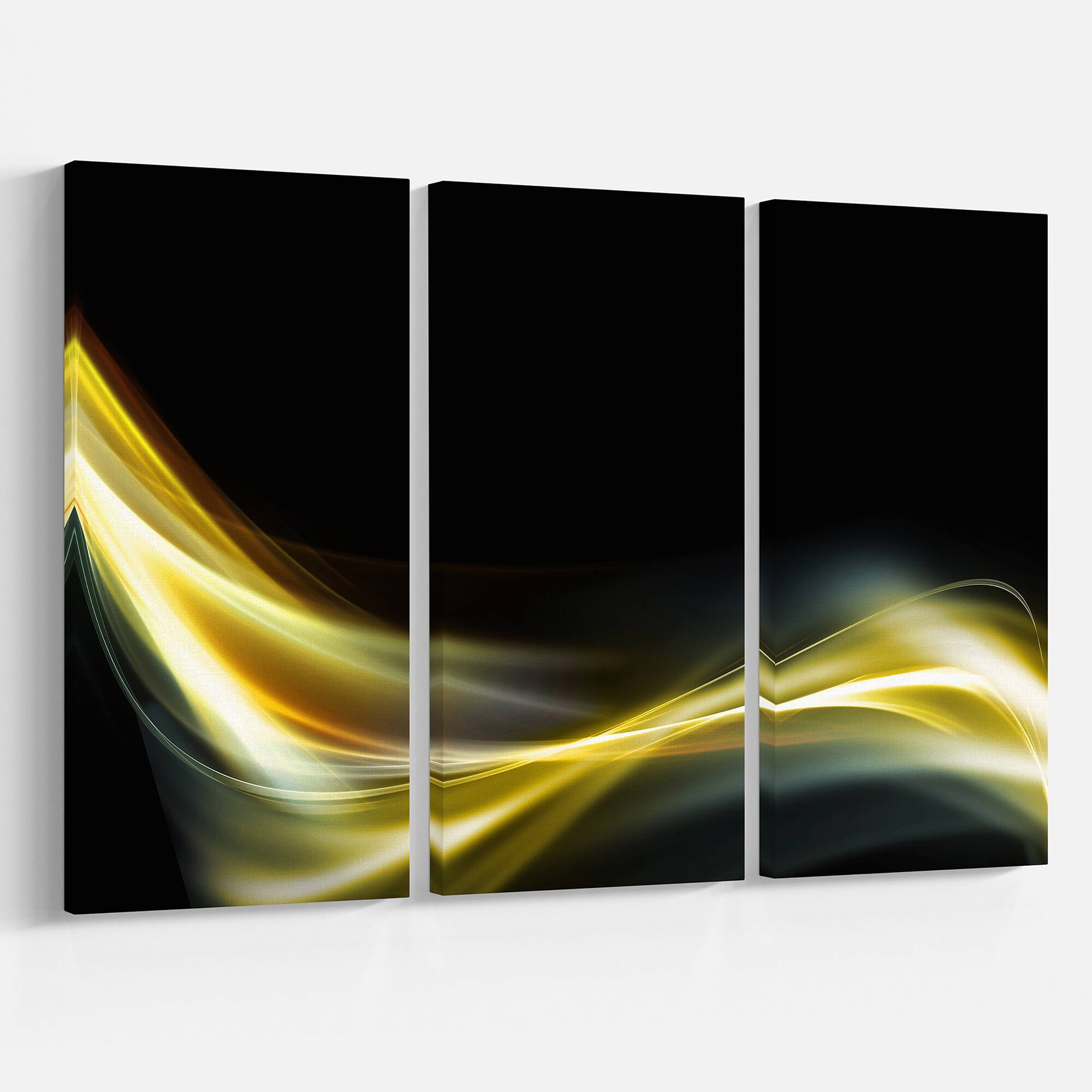 Designart - Gold in Black Upward Lines - Abstract Canvas art print