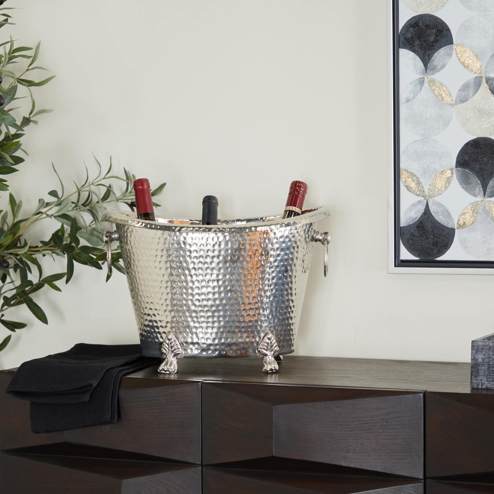 The Novogratz Silver Aluminum Traditional Wine Holder, 11&#x22; x 16&#x22; x 12&#x22;