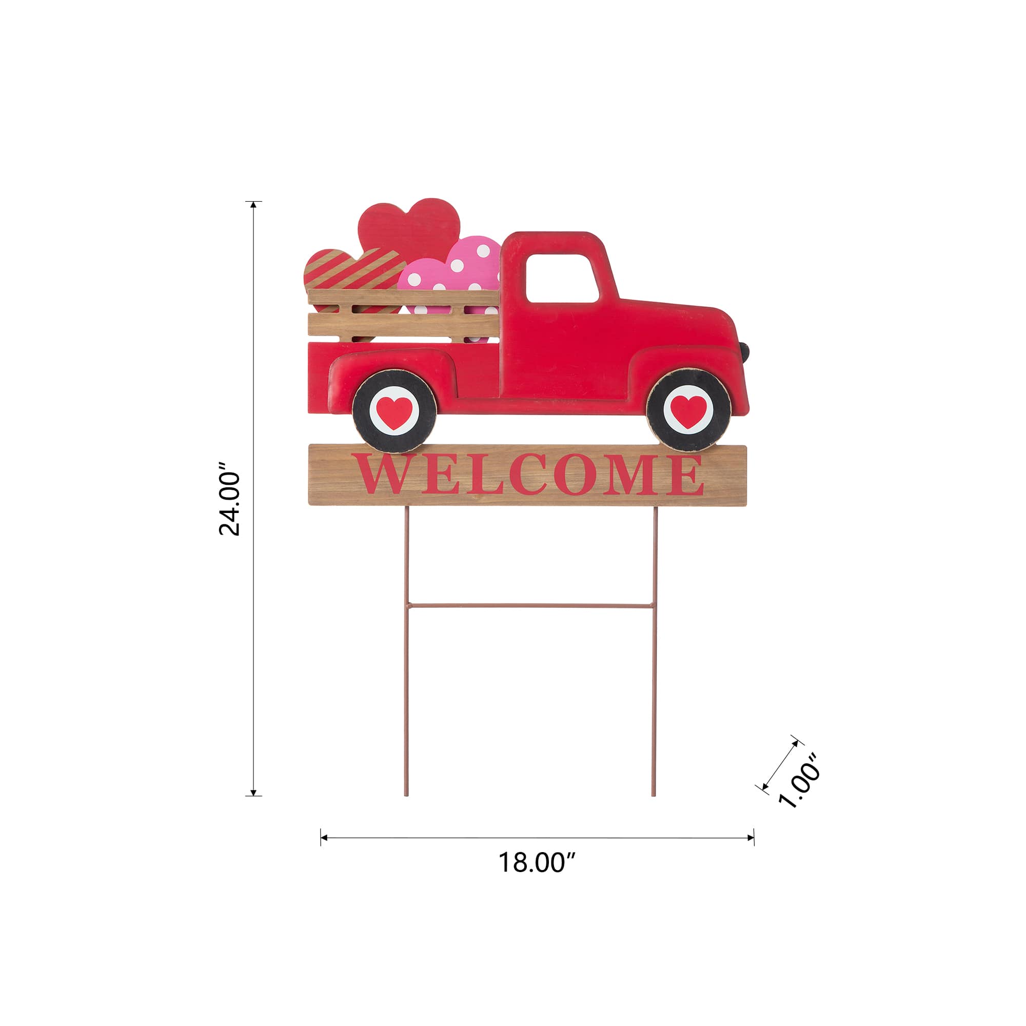 Glitzhome&#xAE; 24&#x22; Metal Wooden Valentine&#x27;s Truck Yard Stake &#x26; Hanging Sign