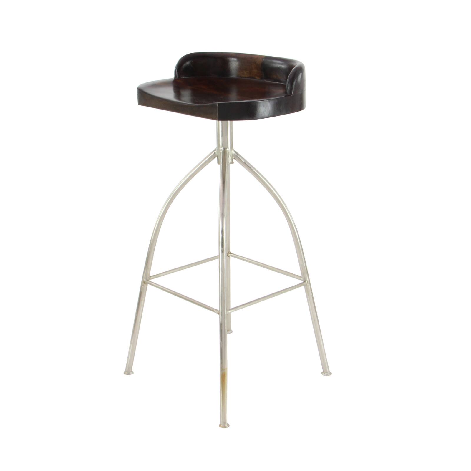 Brown Iron and Wood Contemporary Bar Stool, 33&#x22; x 16&#x22; x 12&#x22;