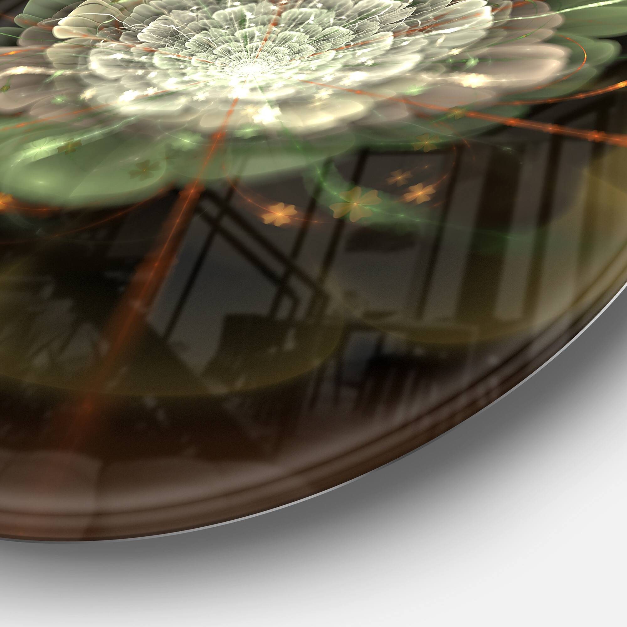 Designart - White Fractal Flower on Brown' Disc Flower Artwork on Large Metal Circle Wall Art