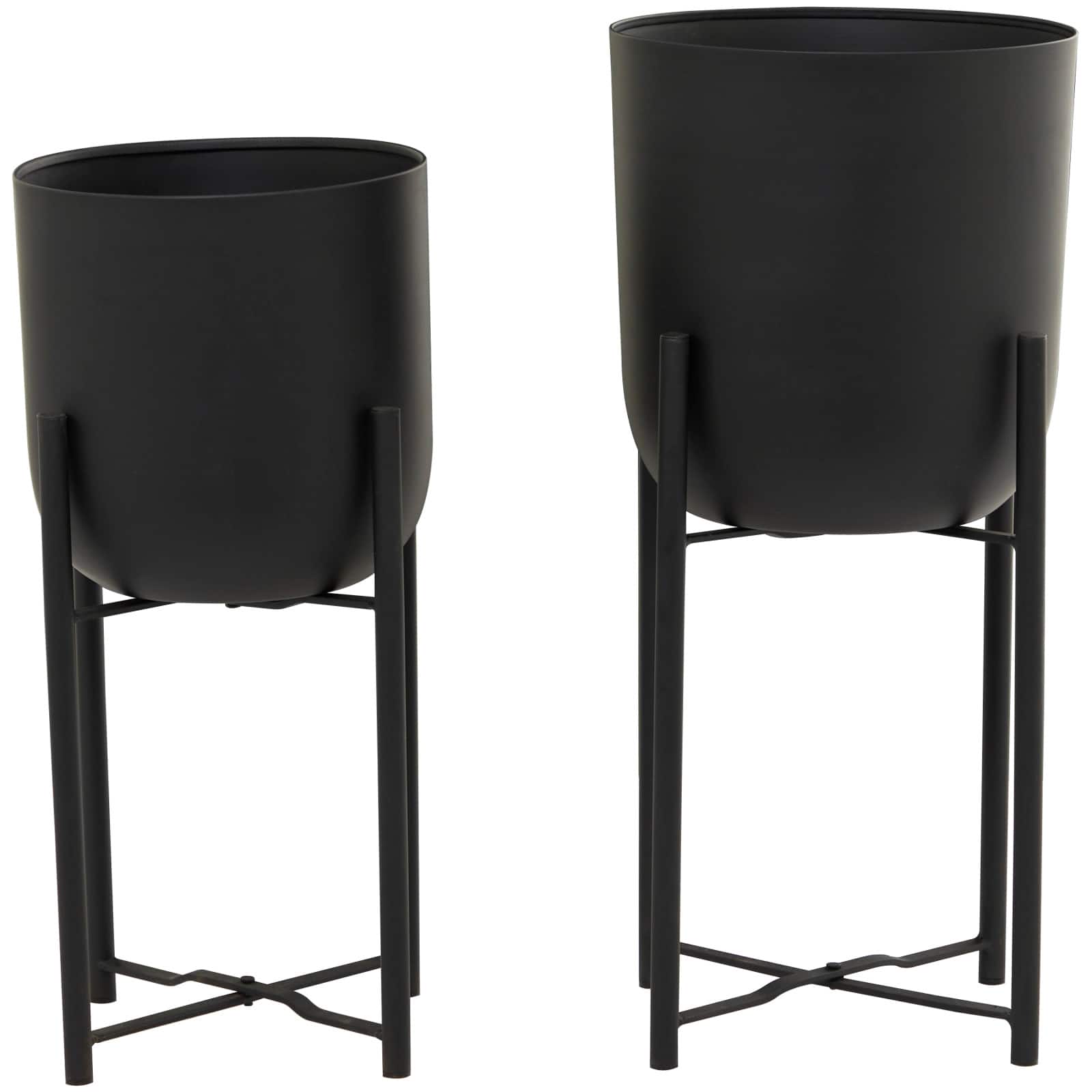 CosmoLiving by Cosmopolitan Black Metal Planter with Removable Stand Set, 22&#x22; &#x26; 20&#x22;