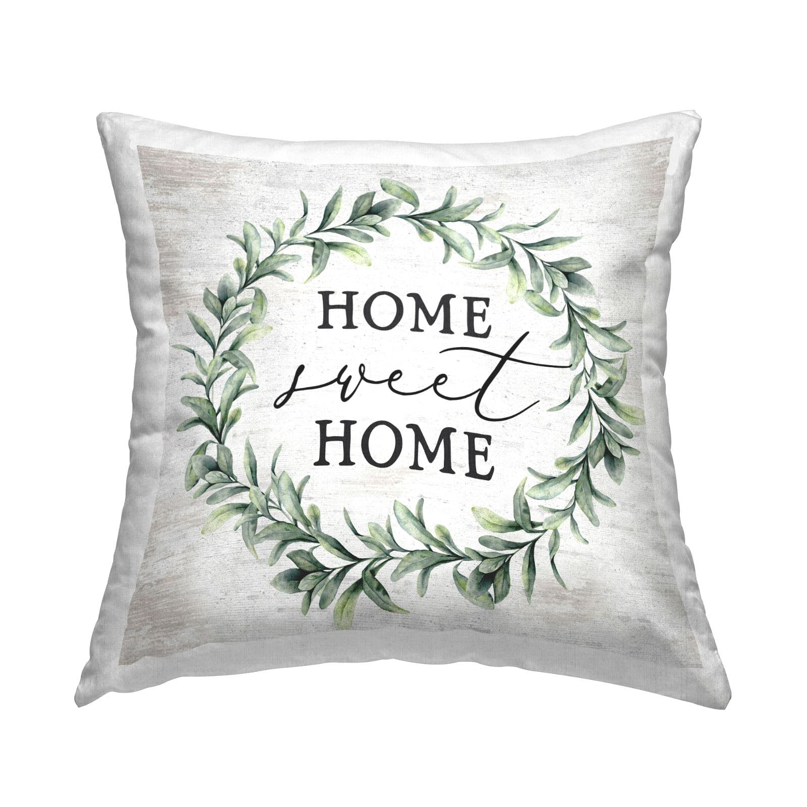 Stupell Industries Home Sweet Home Sentiment Green Farmhouse Wreath Throw Pillow 18" x 18"