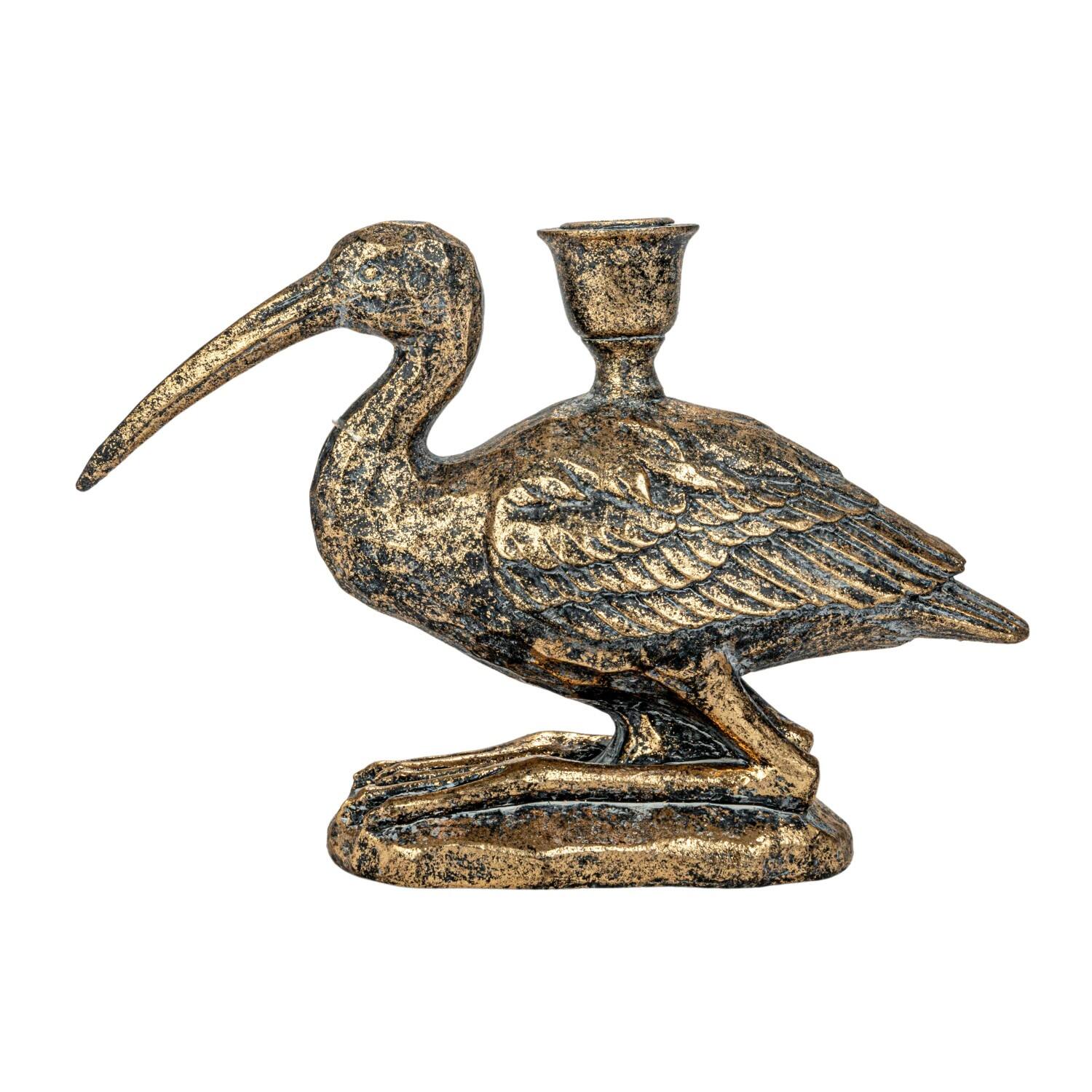 Hello Honey® 10" Distressed Gold Decorative Bird Taper Holder