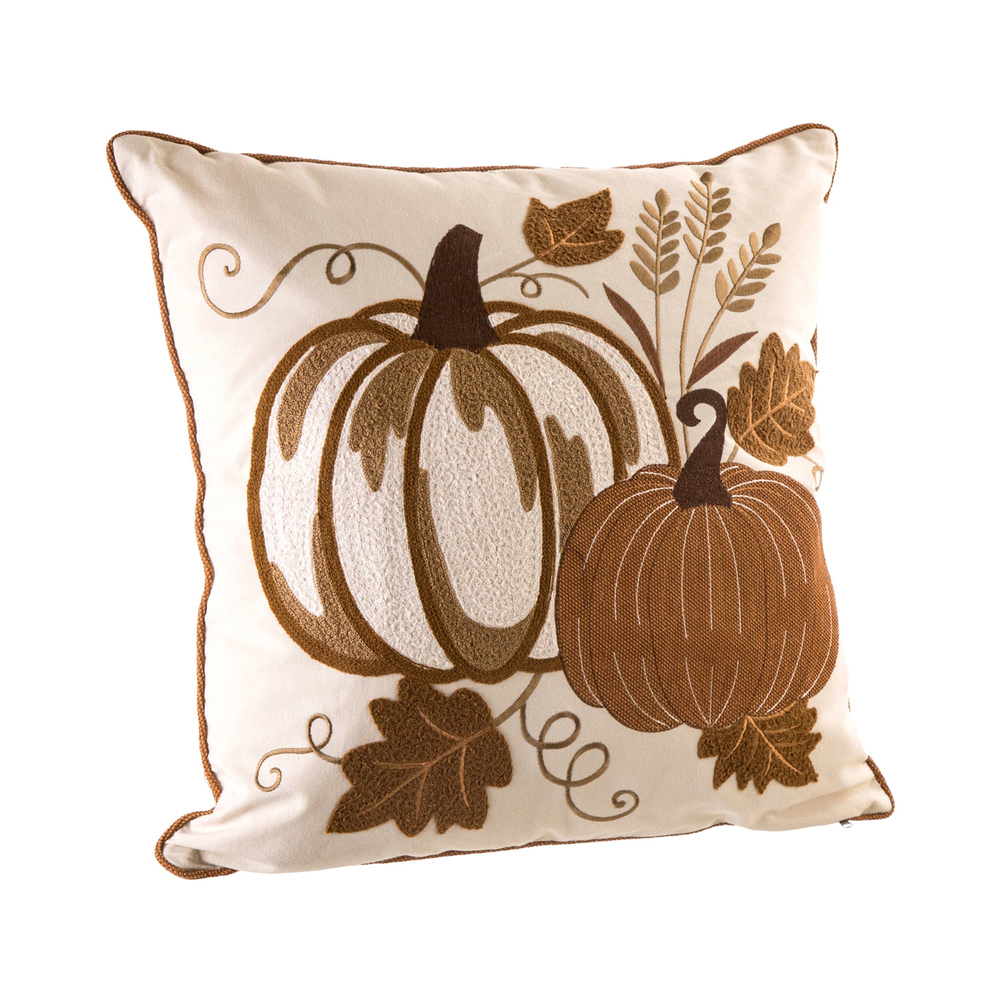 Glitzhome&#xAE; Cotton Embroidered Pumpkin Pillow Cover