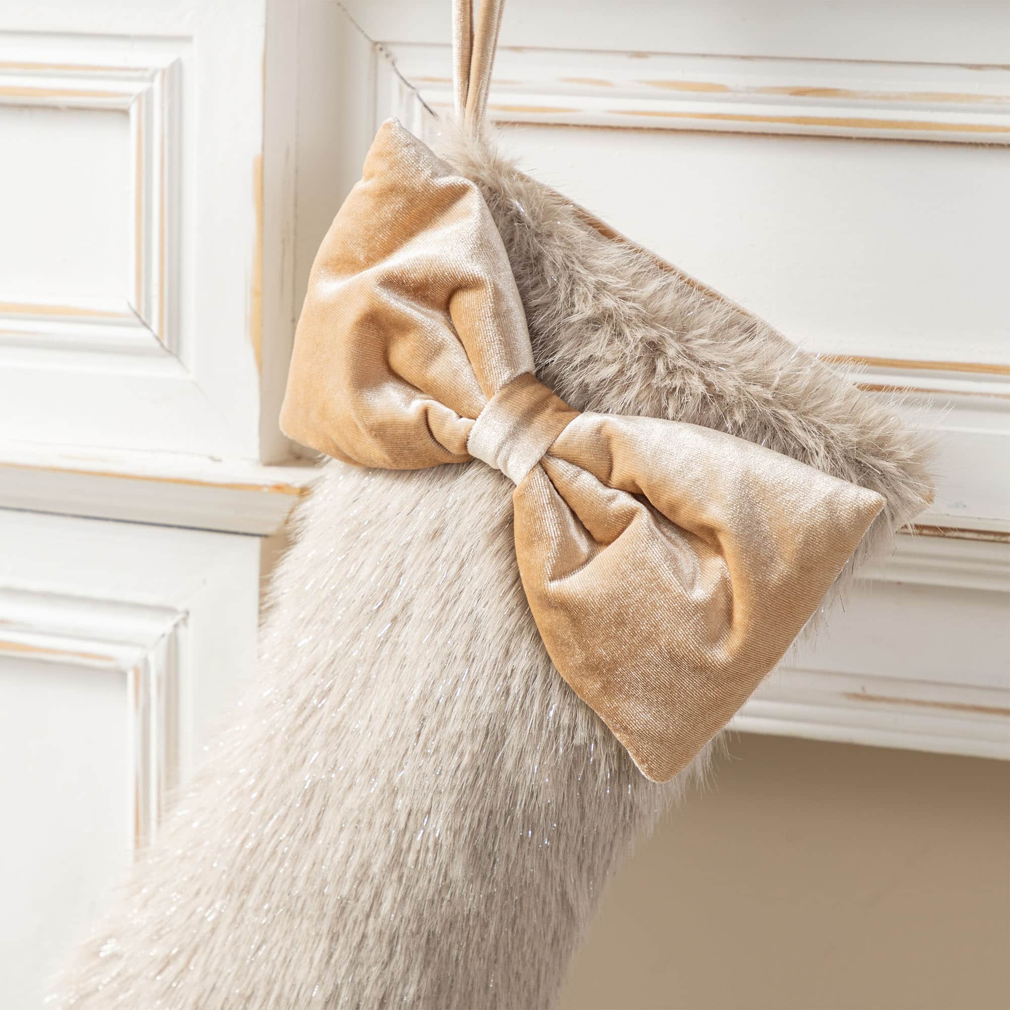 Glitzhome® 21"L Faux Fox Fur Christmas Stocking with Bow