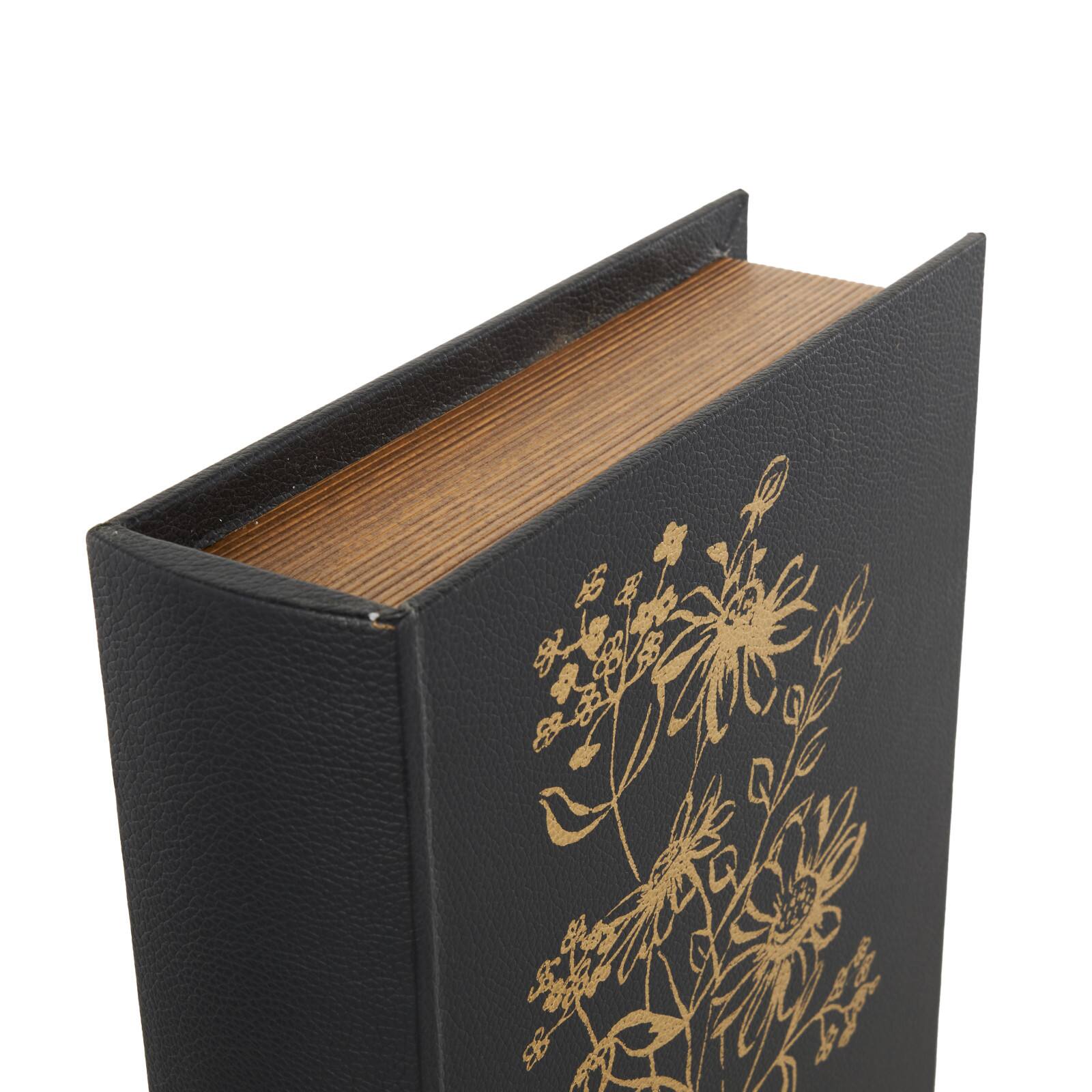 Black & Gold Faux Leather Floral Faux Book Storage Decorative Box Set
