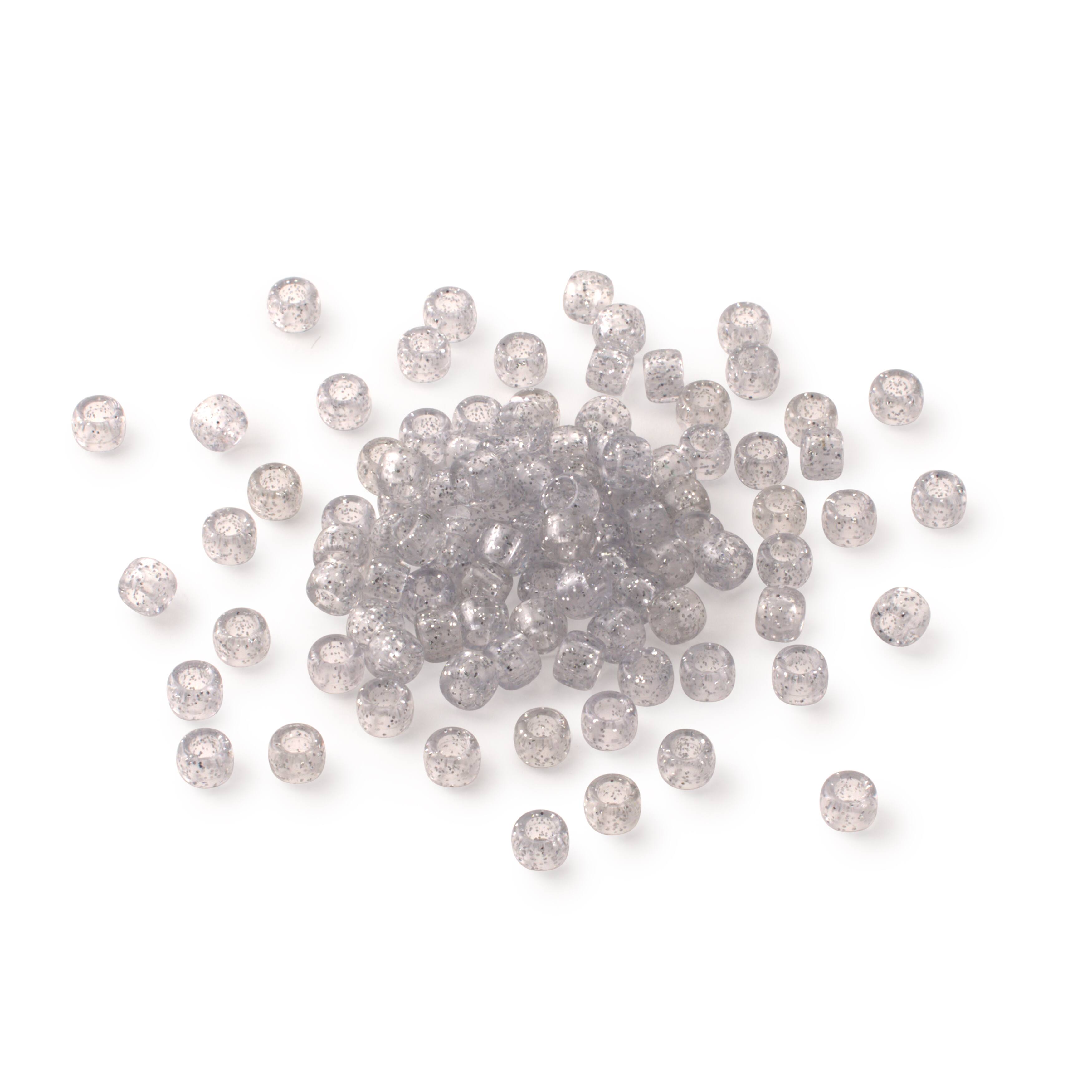 12 Packs: 580 ct. (6,960 total) Silver Glitter Pony Beads by Creatology&#x2122;, 6mm x 9mm