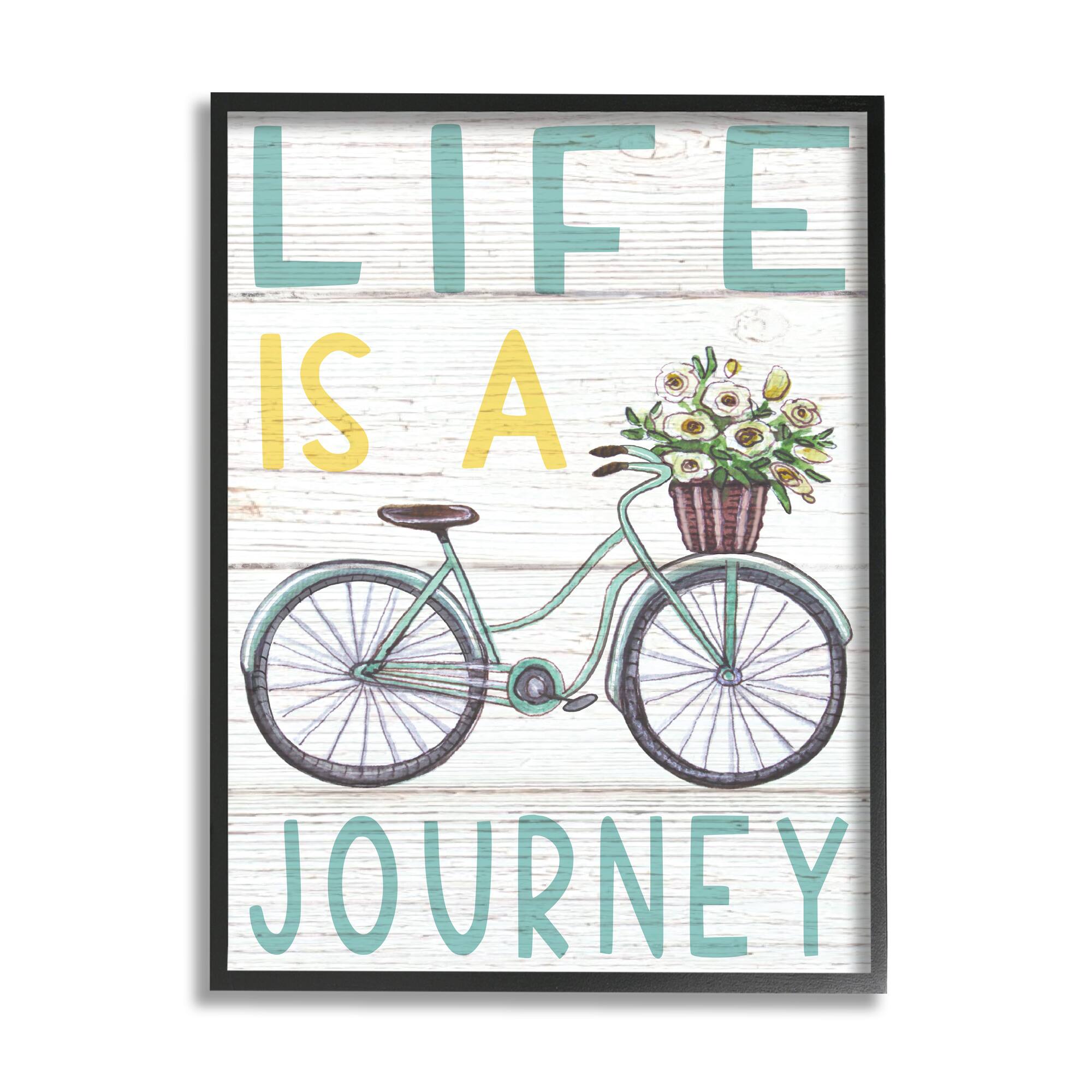 Stupell Industries Life's A Journey Blue Bicycle Flower Basket in Black Frame Wall Art | 24" x 30" | Michaels&reg;