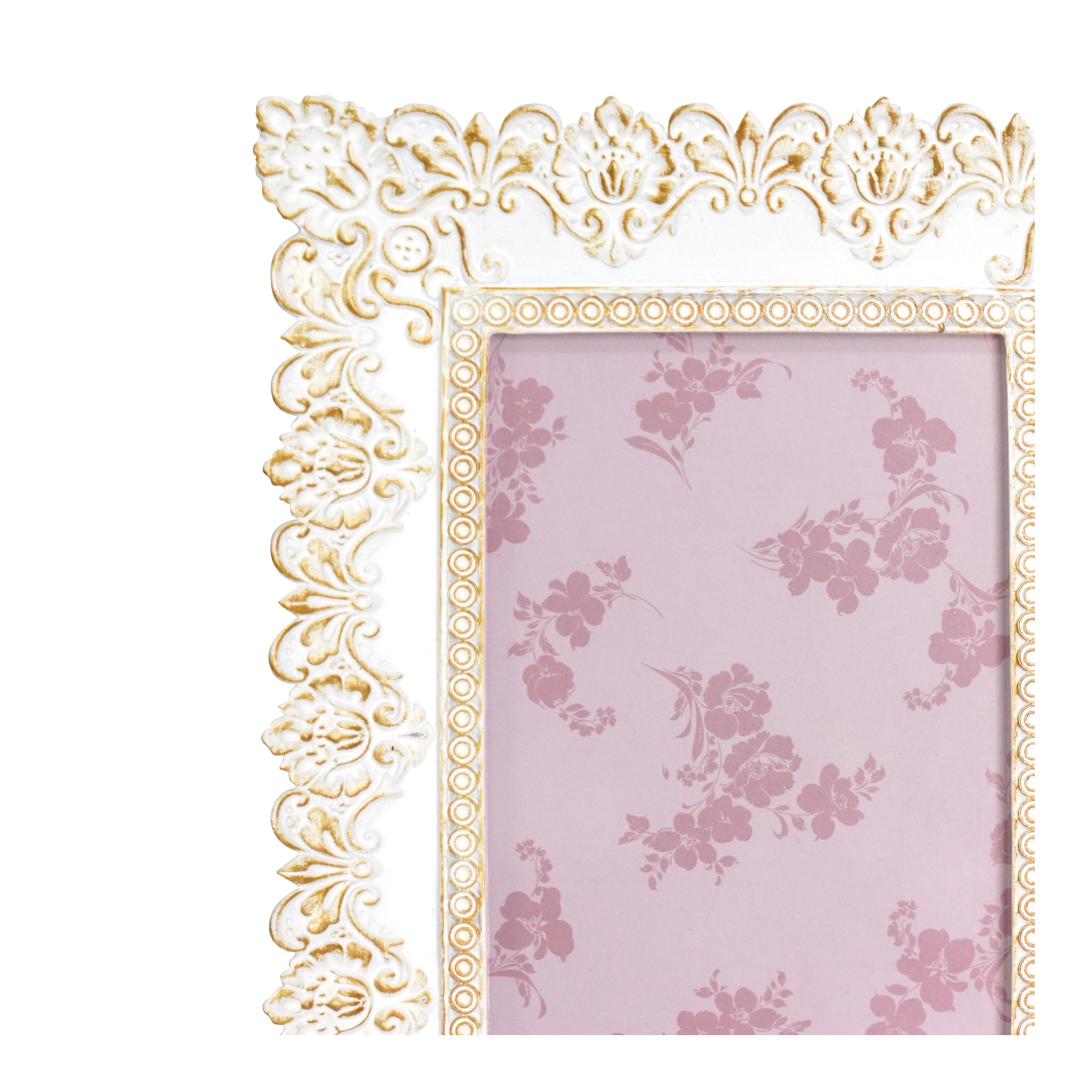 Just Jane 4" x 6" White & Gold Lace Frame by Studio Décor®