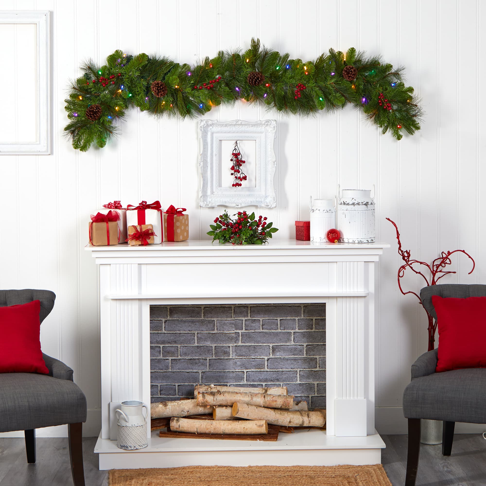 6ft. Pre-Lit LED Colorado Fir Christmas Garland with Berries & Pinecones