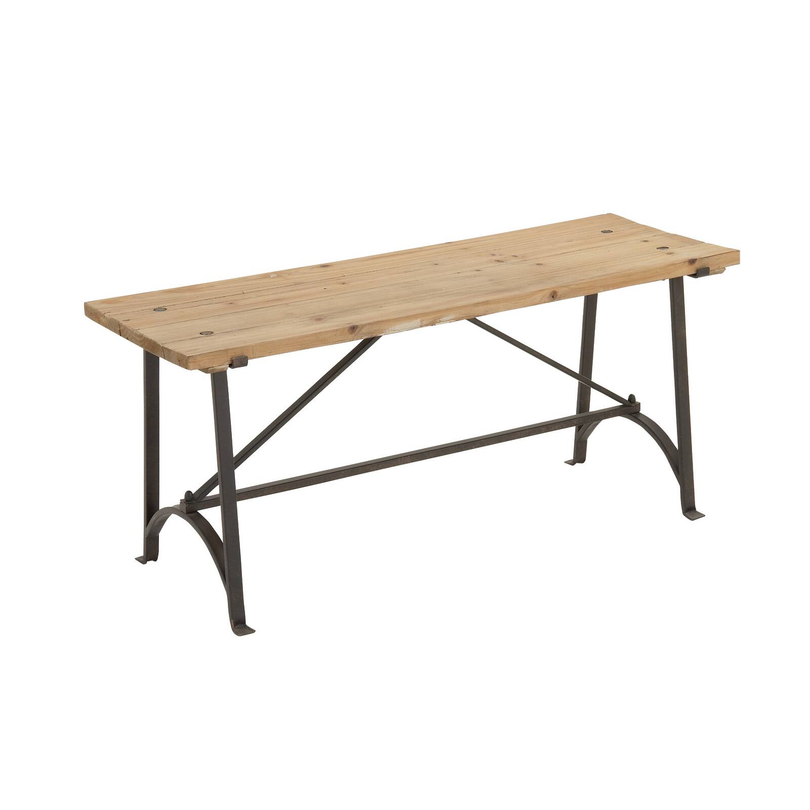3.5ft. Beige Chinese Fir and Metal Industrial Bench