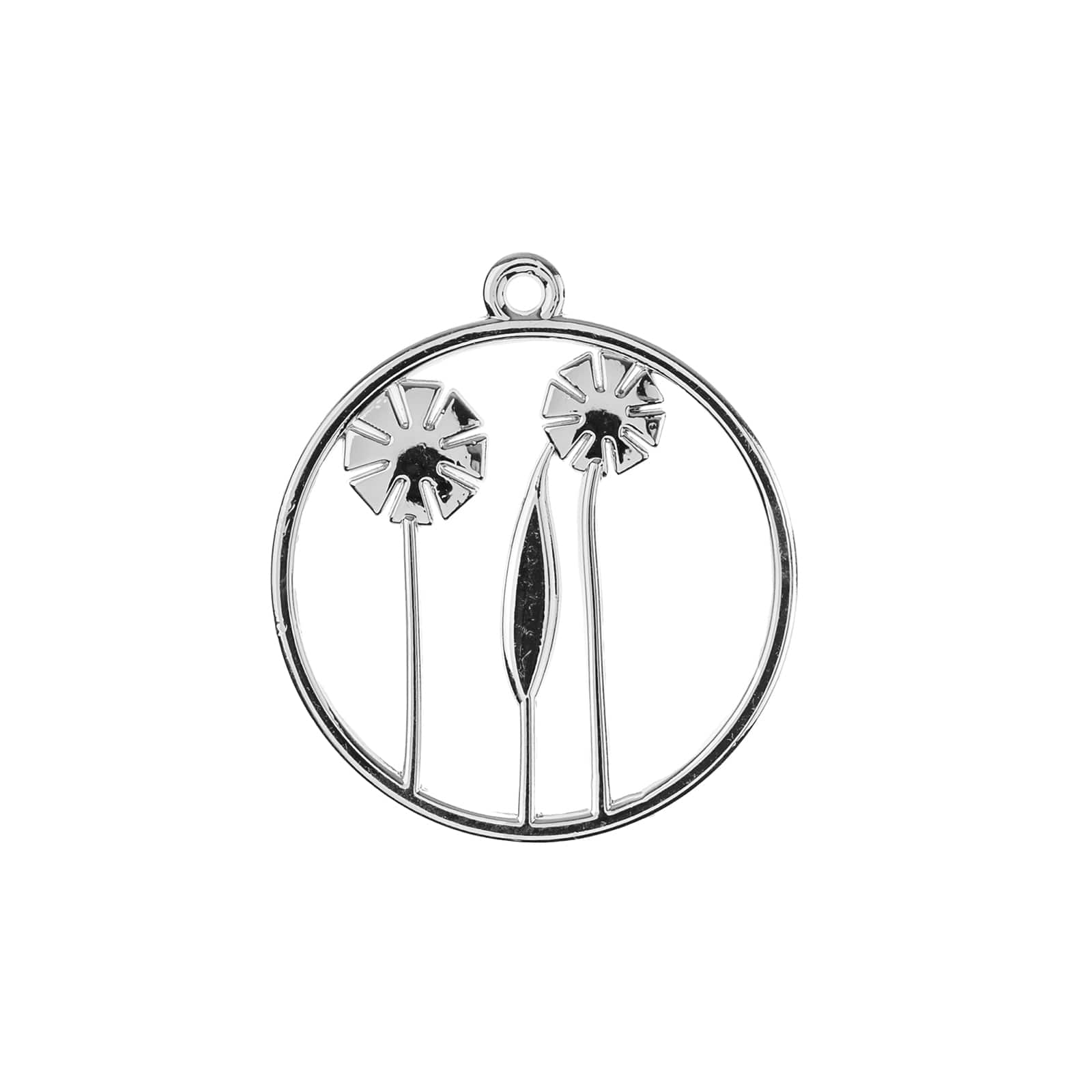 John Bead Silver Circle with Flowers Pendants, 4ct.