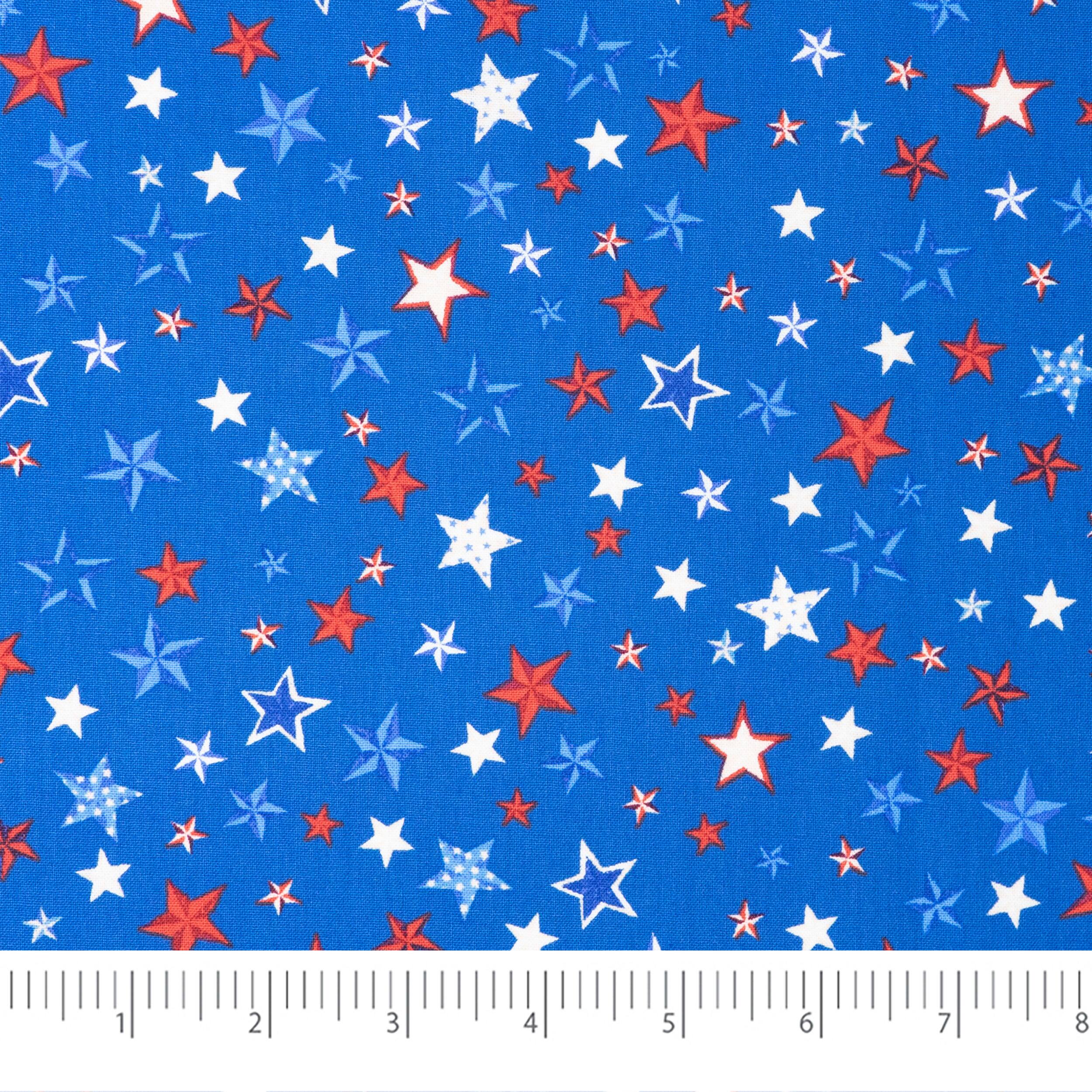 SINGER Red, White &#x26; Blue Scattered Stars Cotton Fabric