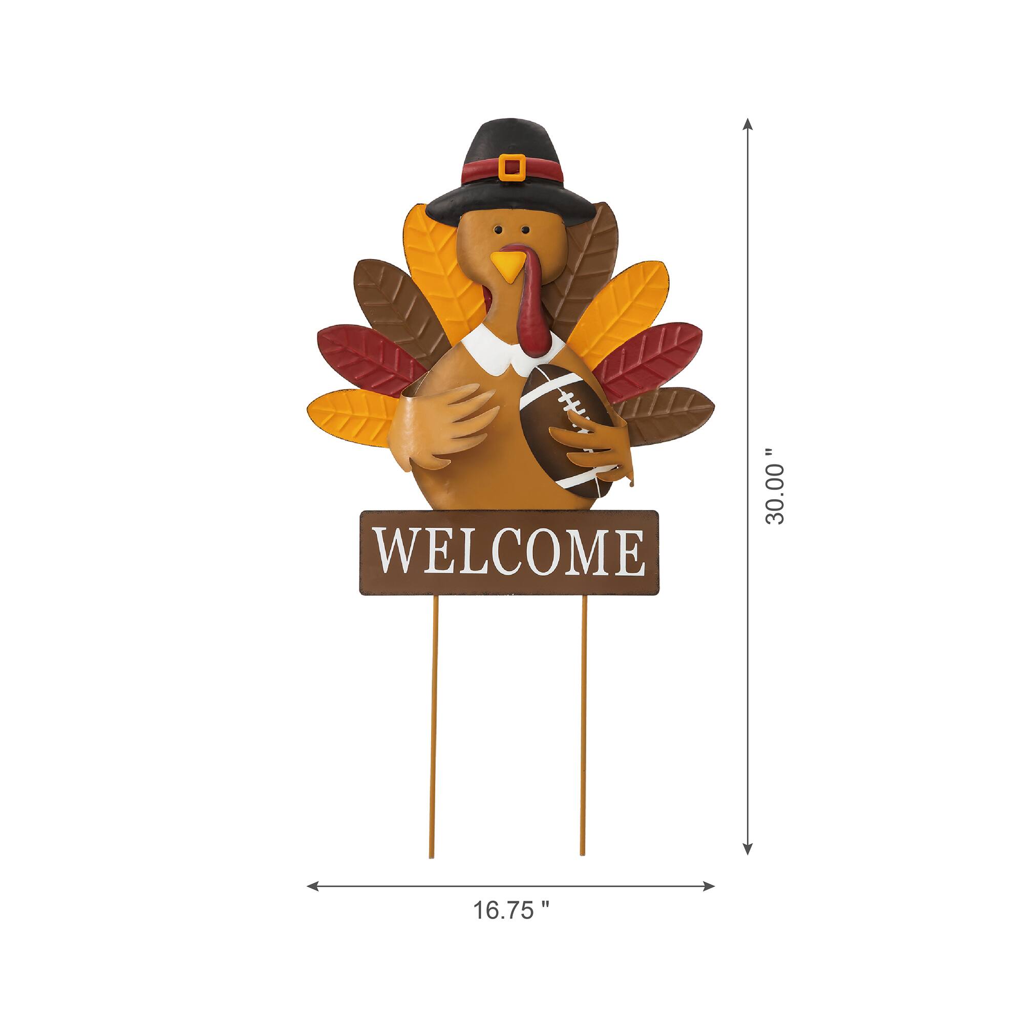 Glitzhome® 30" Thanksgiving Turkey Metal Yard Stake or Hanging Wall Décor
