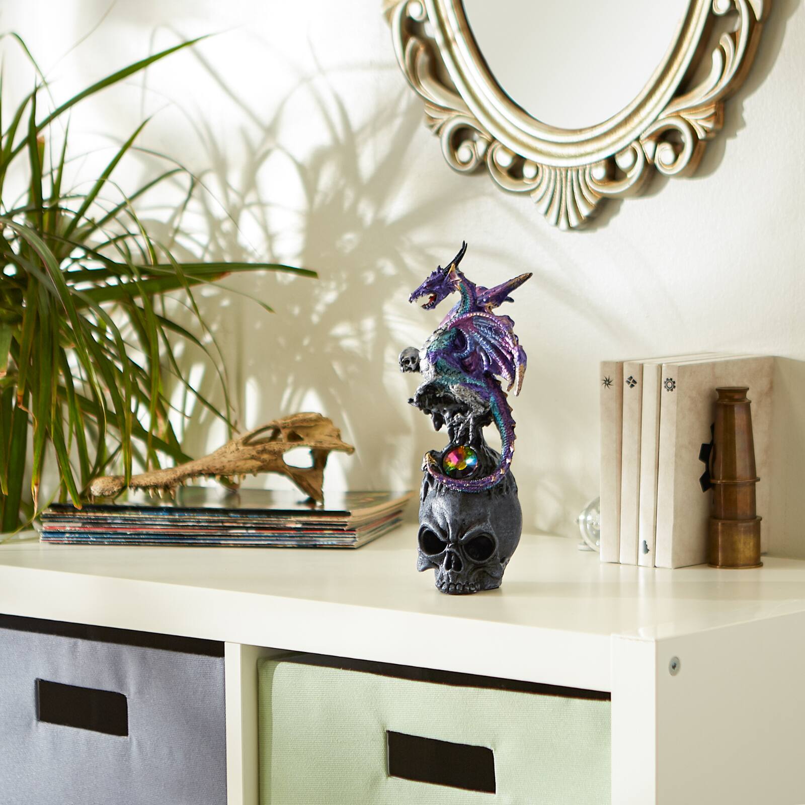 10" Mystical Dragon Atop A Black Skull Figurine