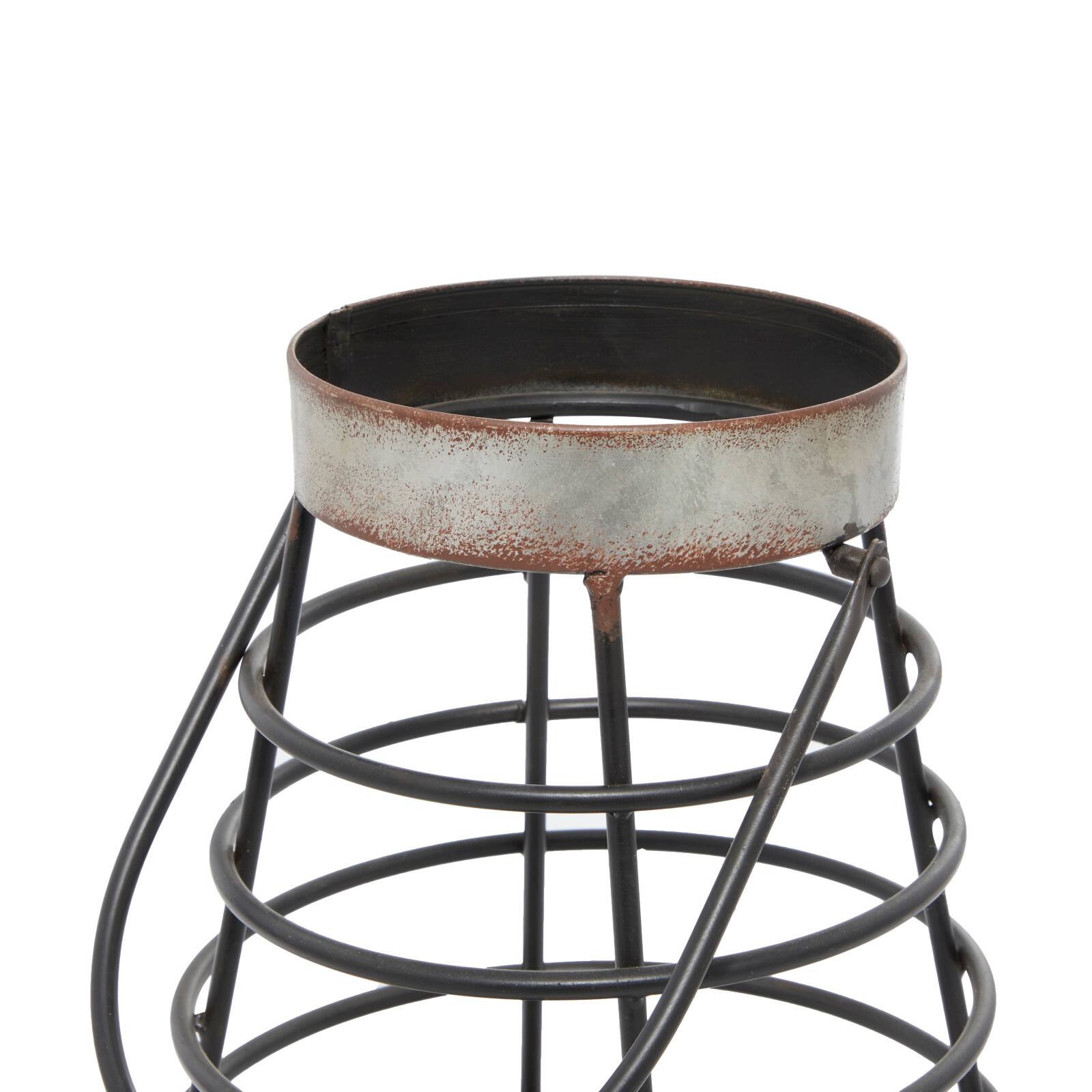 Grey Iron Farmhouse Candle Holder Lantern, 15" x 10" x 10"